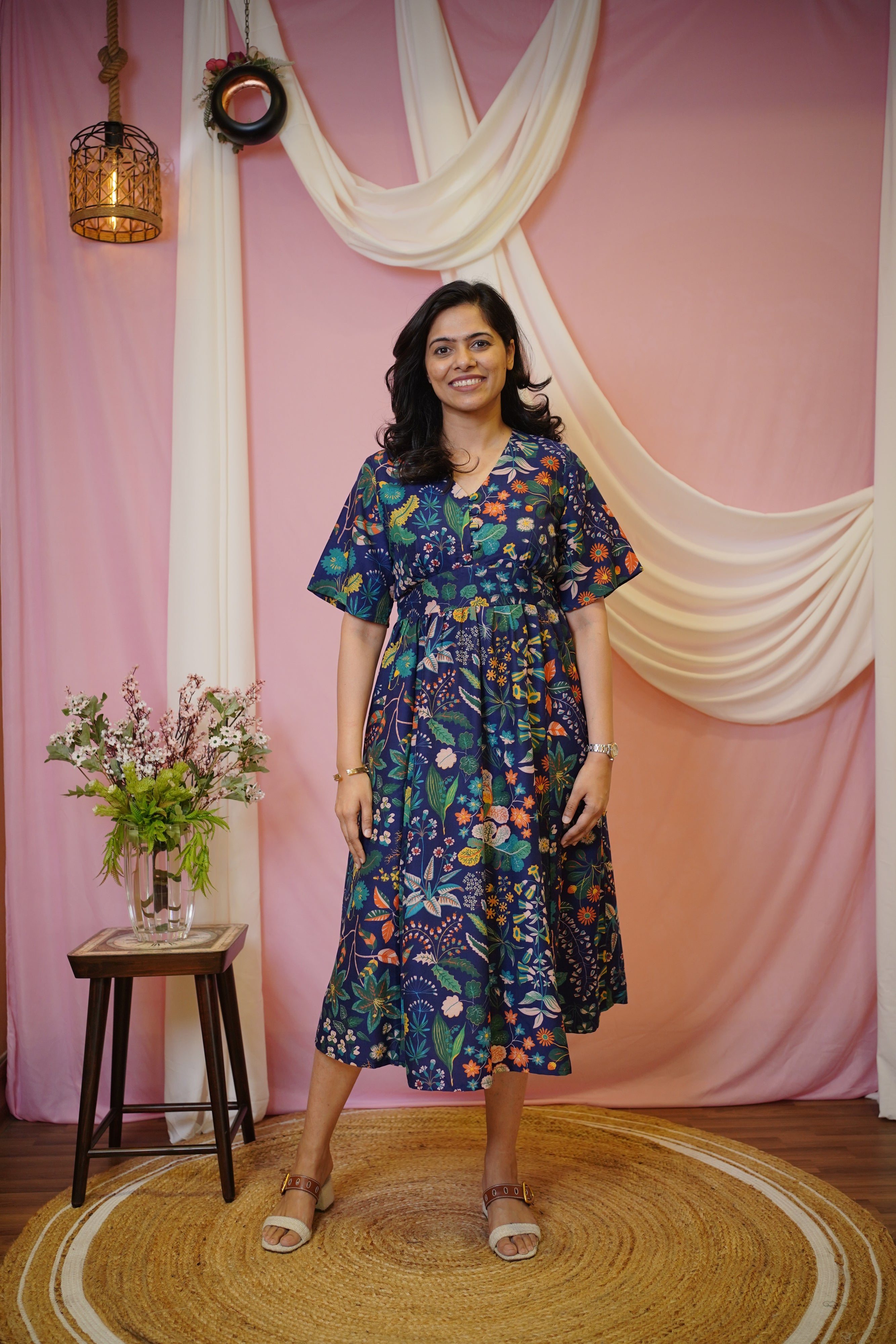 Midnight Flora Yoke Dress
