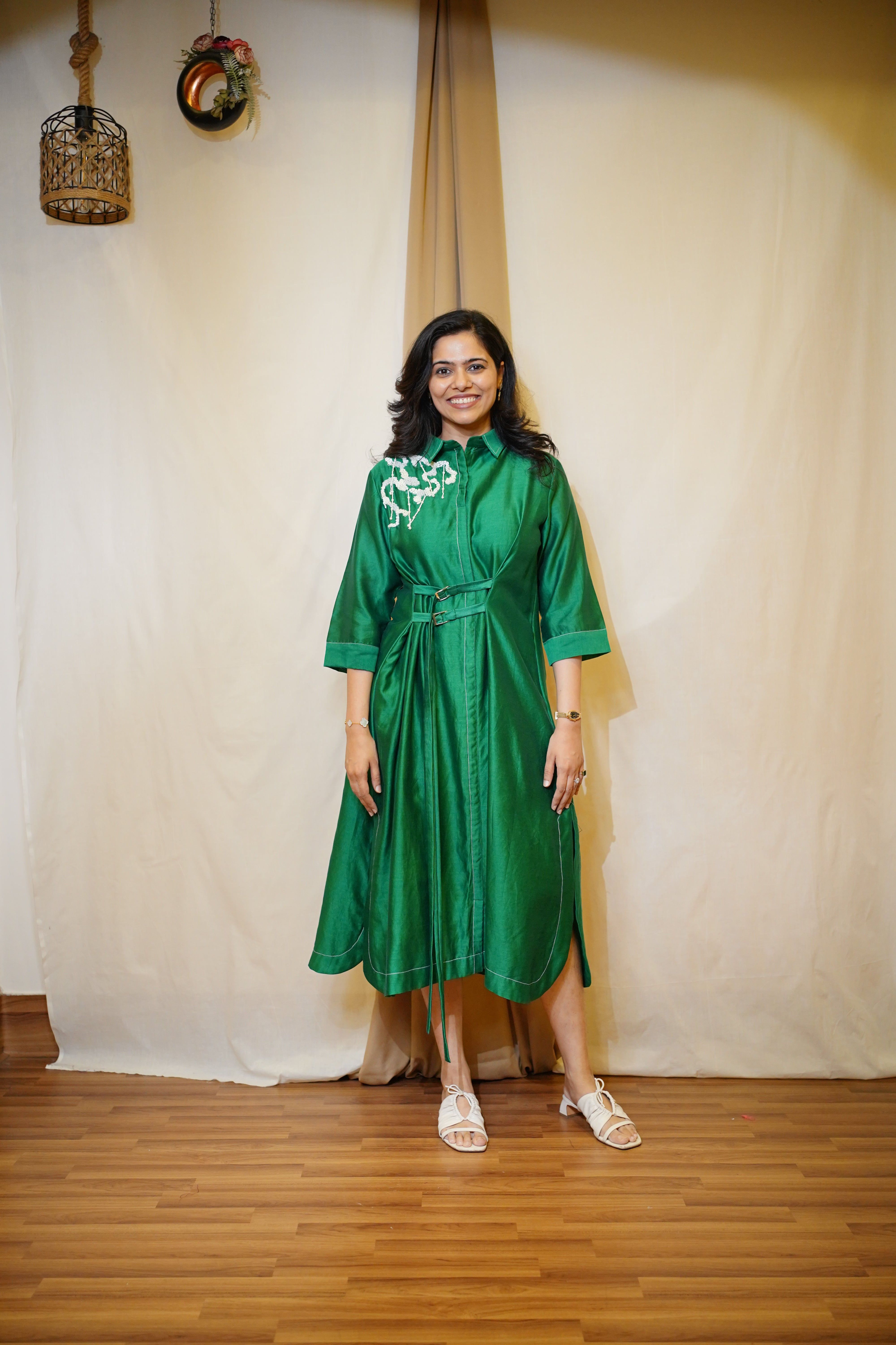 Green Radiance Belted Dress