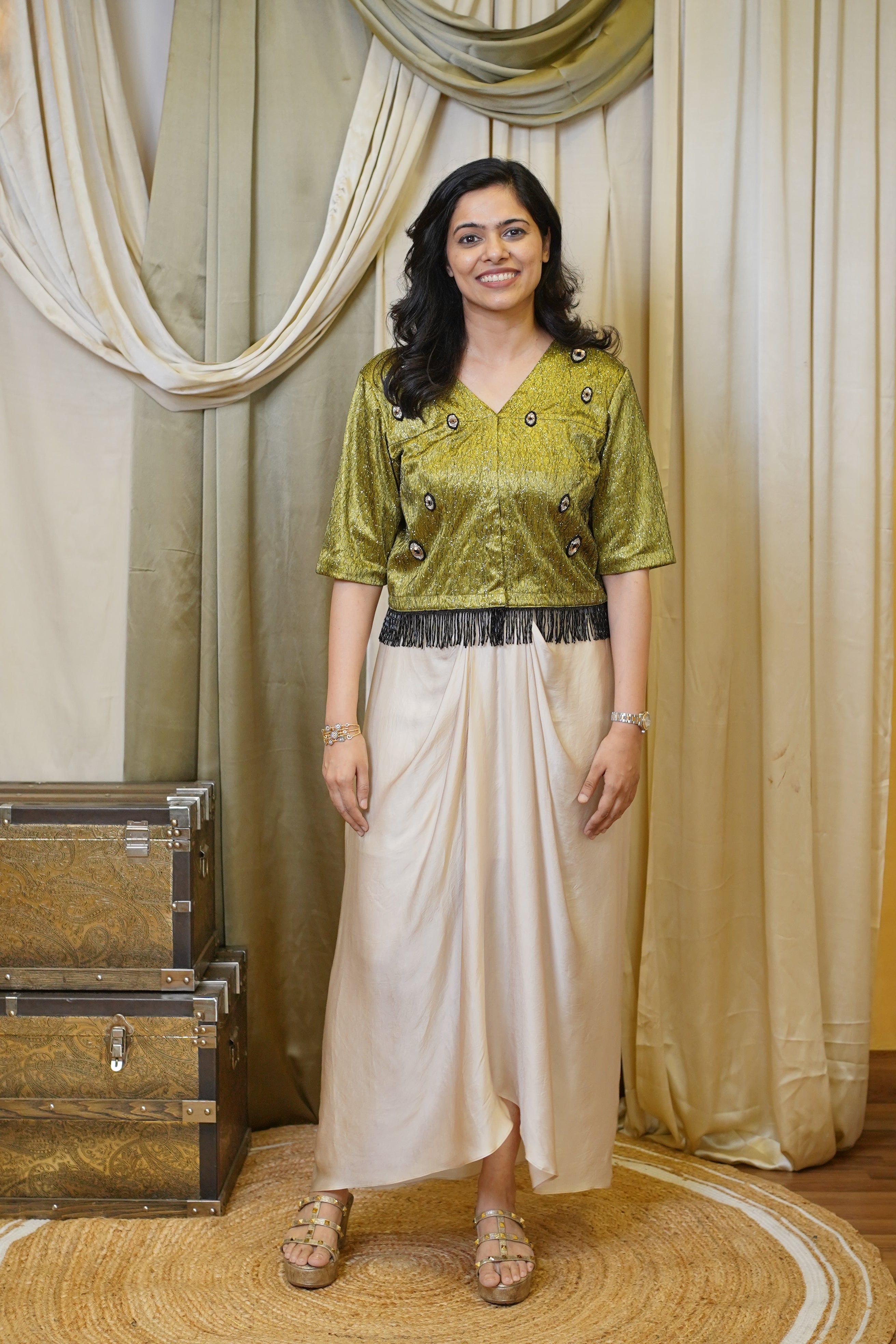 OLIVE SHIMMERY TOP & JACKET SET