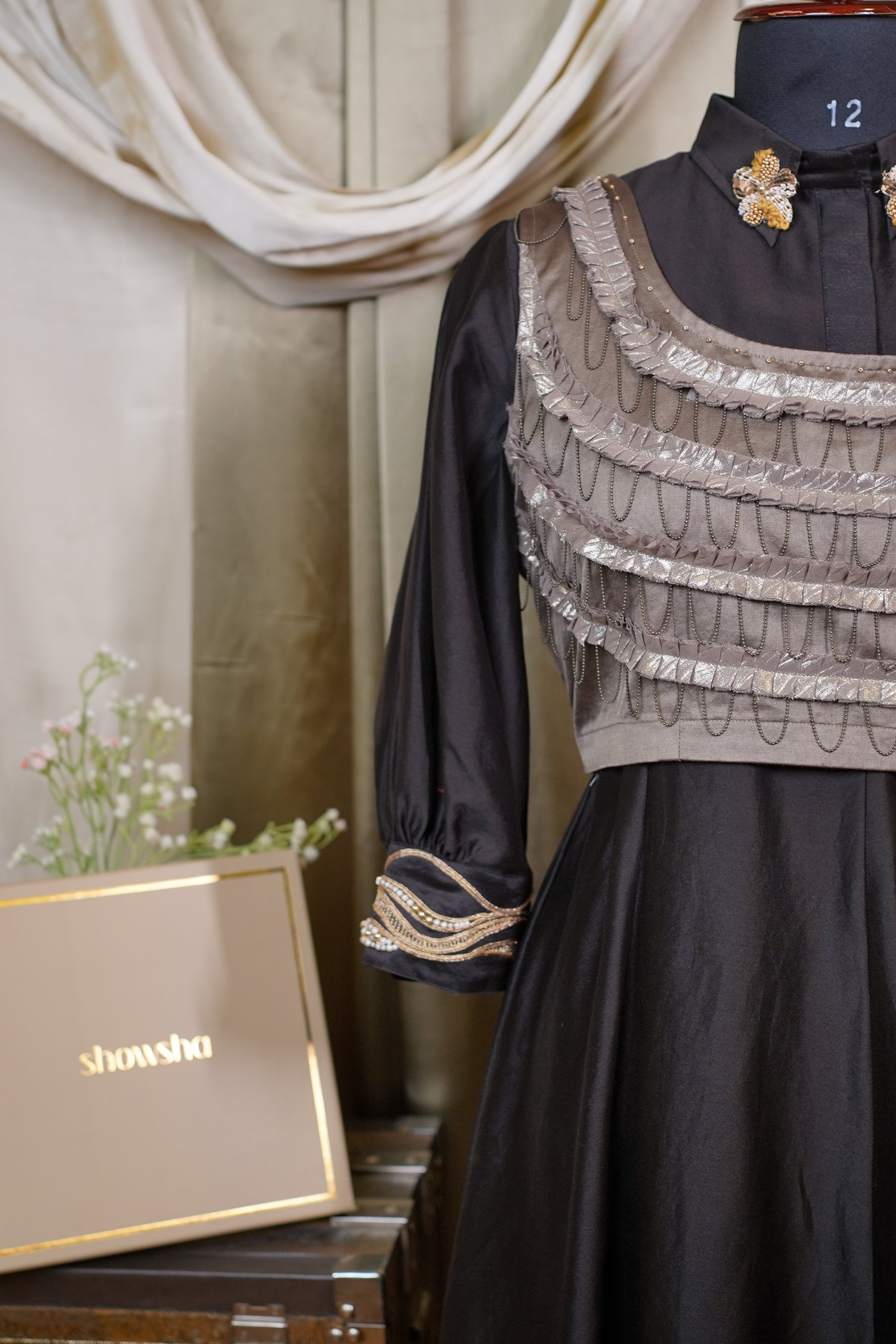 ORNATE BLACK MIDI DRESS