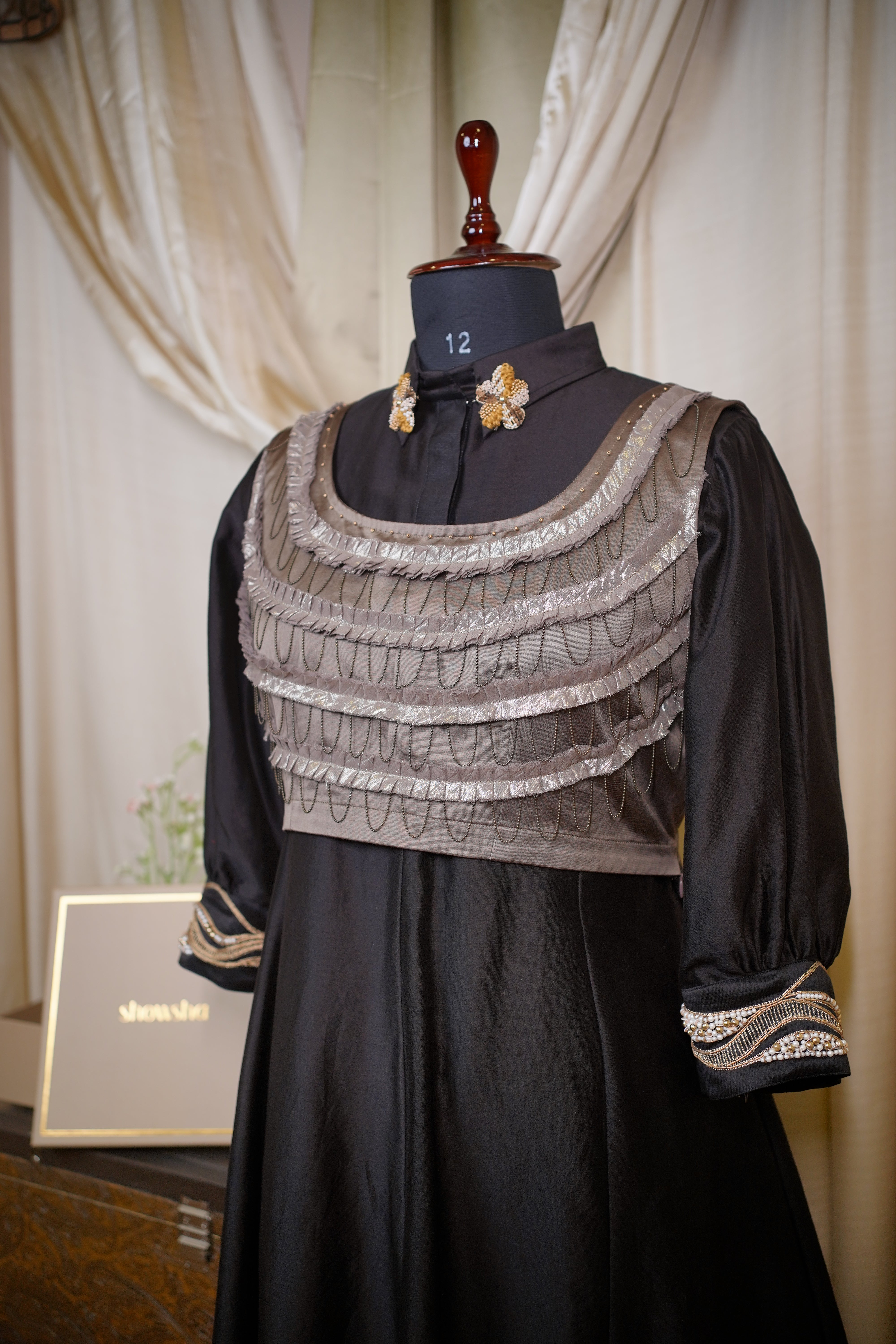 ORNATE BLACK MIDI DRESS