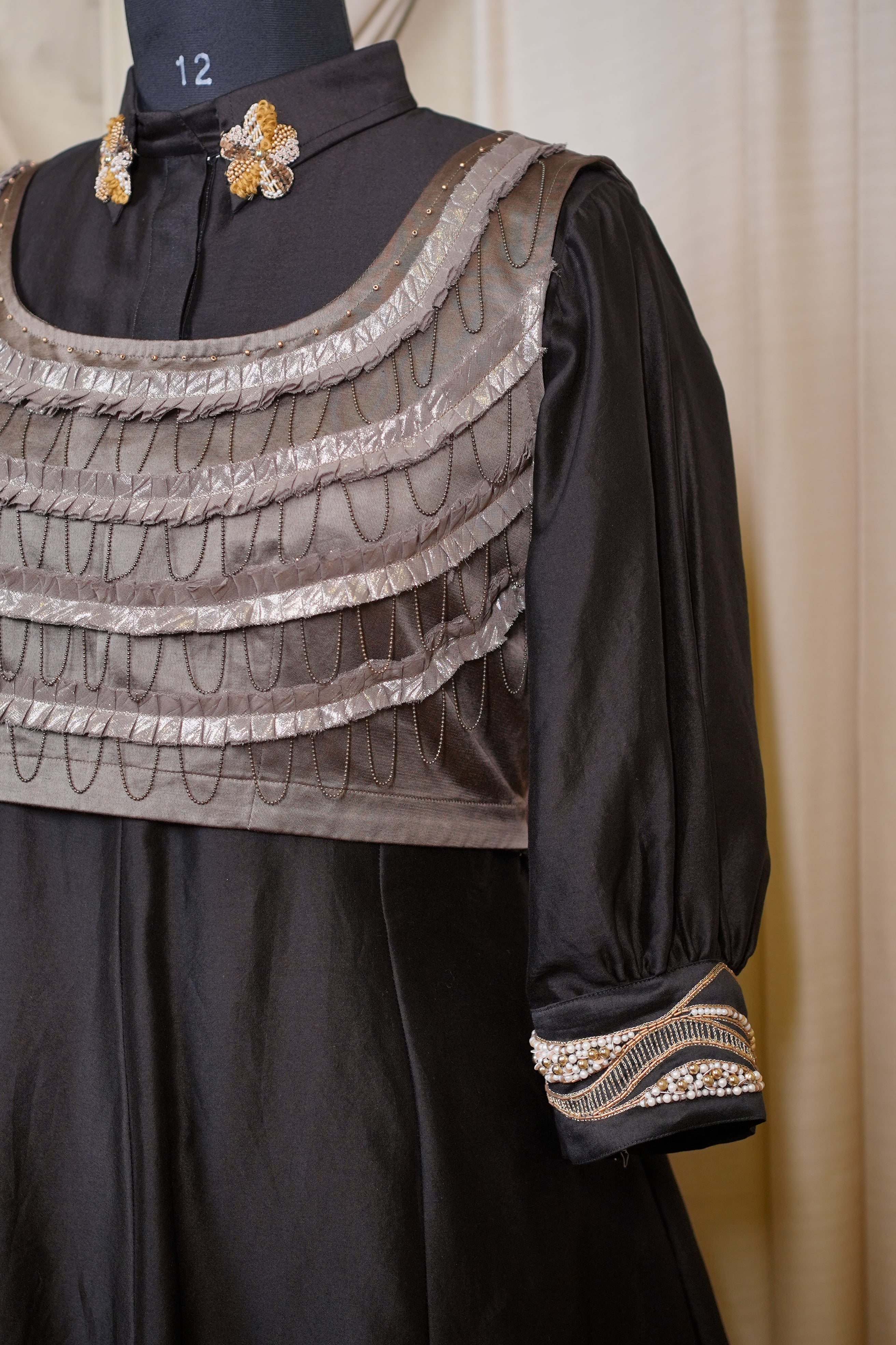 ORNATE BLACK MIDI DRESS