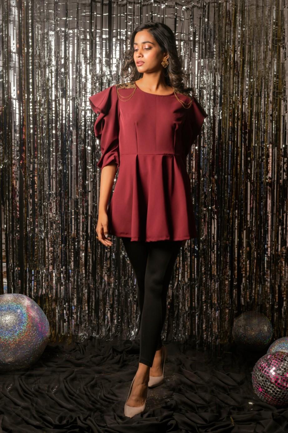 MAROON PEPLUM TOP