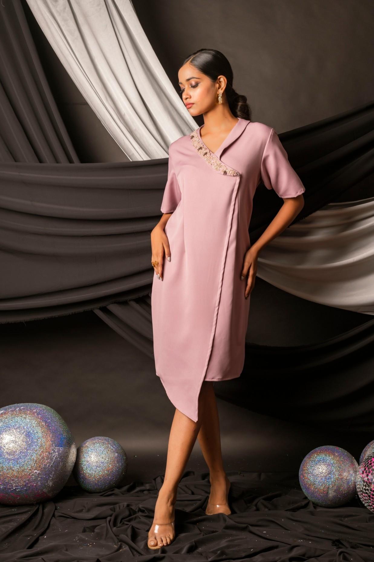 MAUVE SLANTED LAPEL DRESS