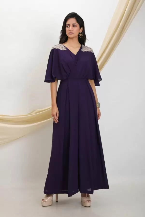 PURPLE FLARED JUMPSUIT