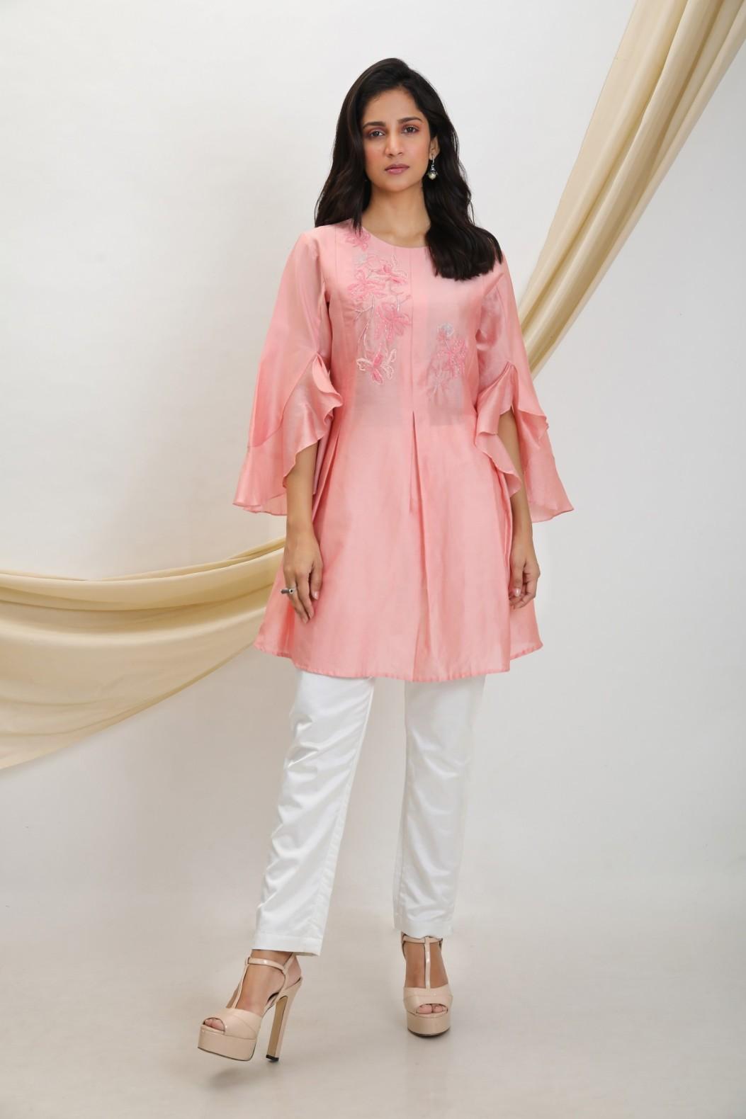 CORAL PINK BOX PLEAT TUNIC