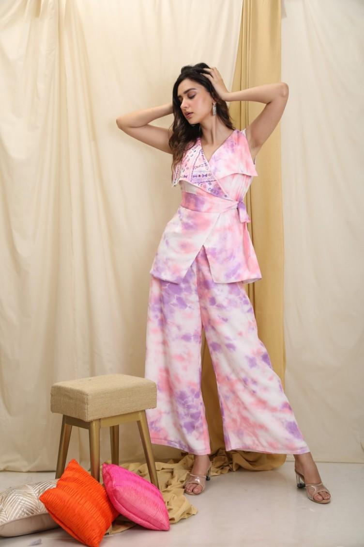 MARBLE DYE PINK AND MUAVE CO ORD SET