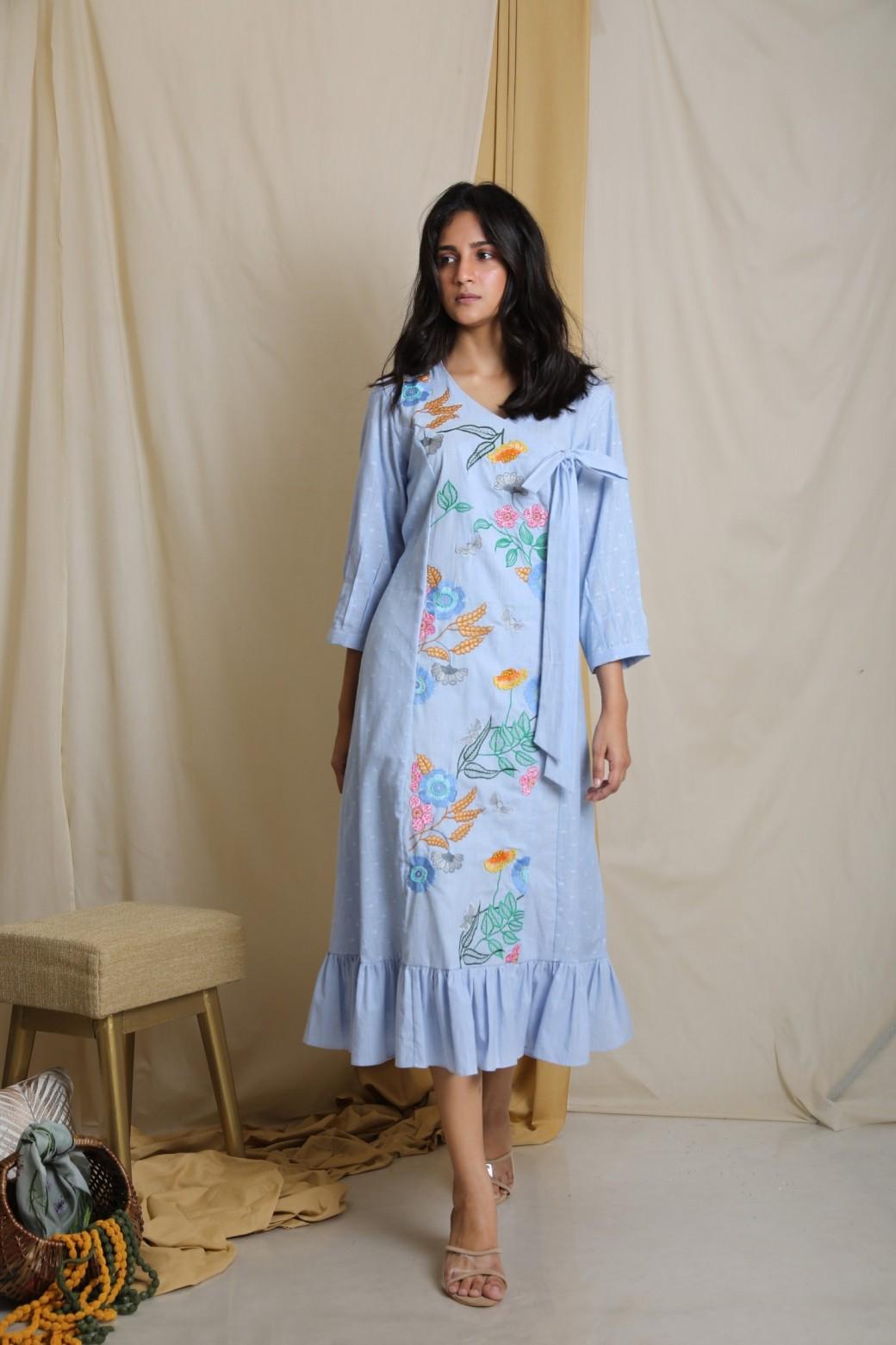 LIGHT BLUE TIE KNOT DRESS