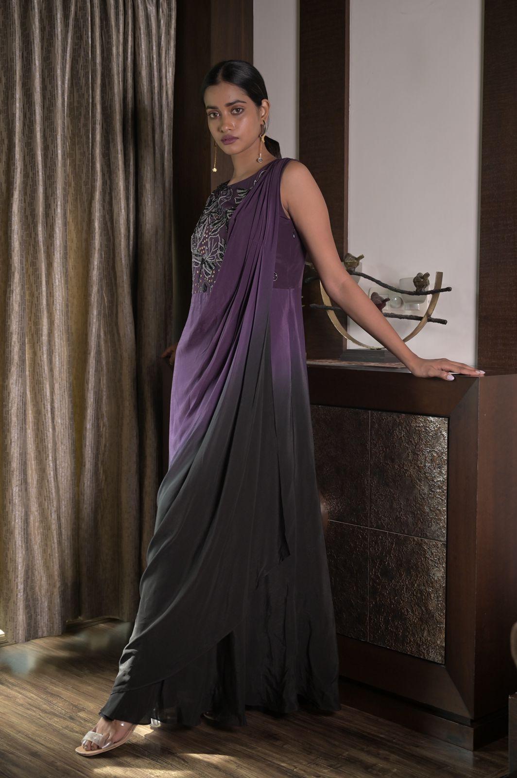 PURPLE OMBRE DRAPED GOWN