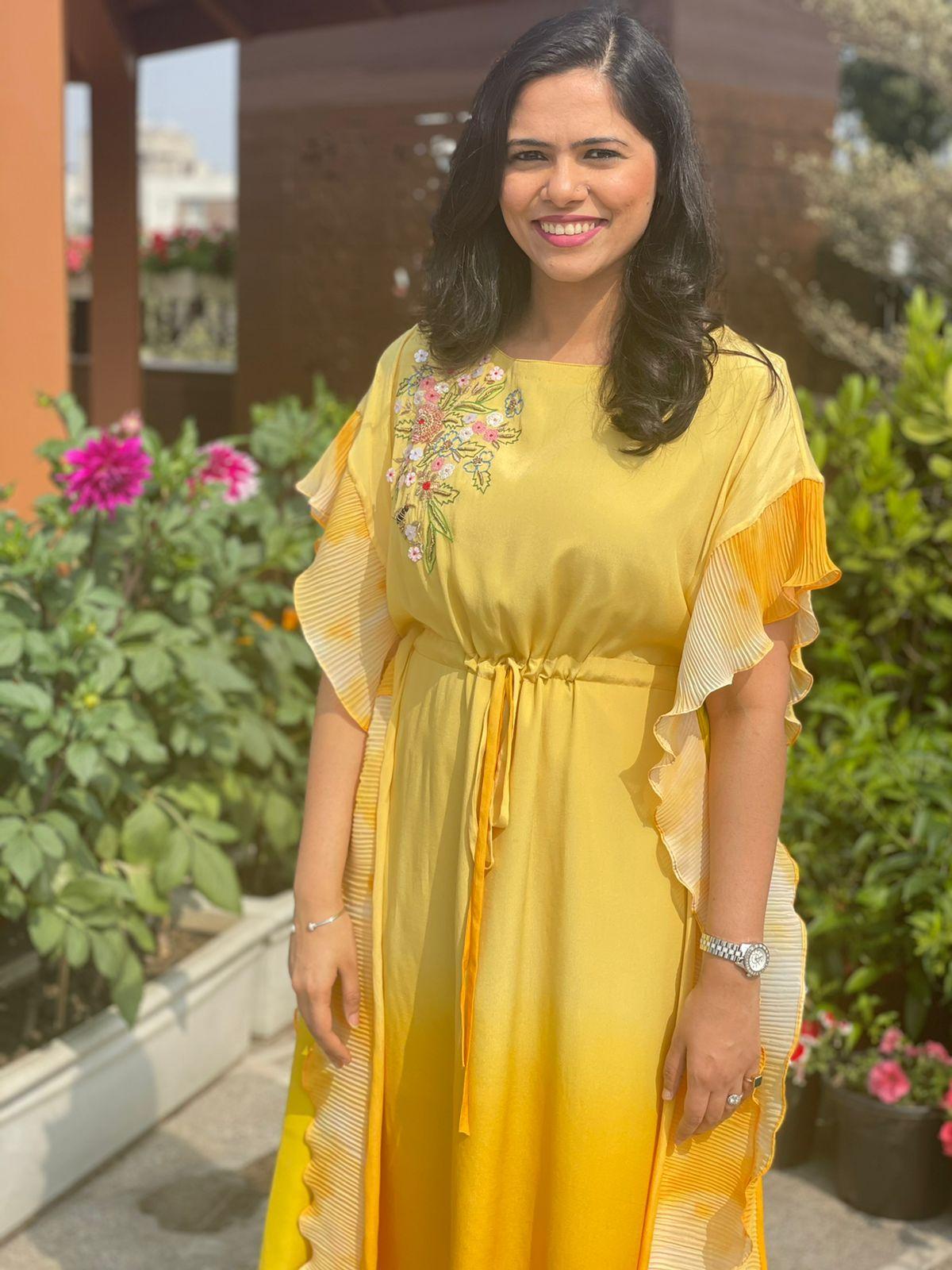 OMBRE YELLOW TIE KNOT KAFTAAN DRESS