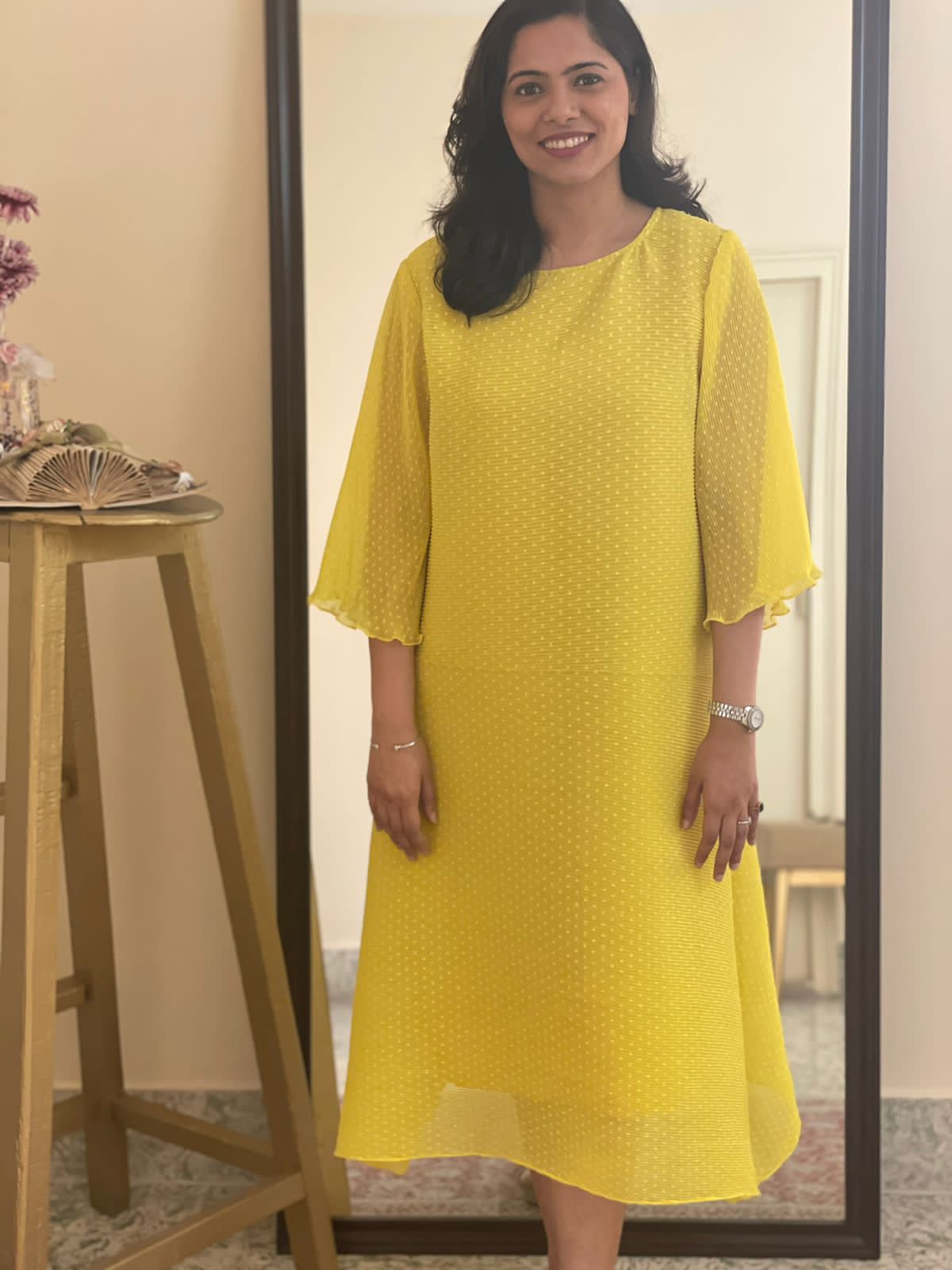 PLEATED YELLOW DRESS