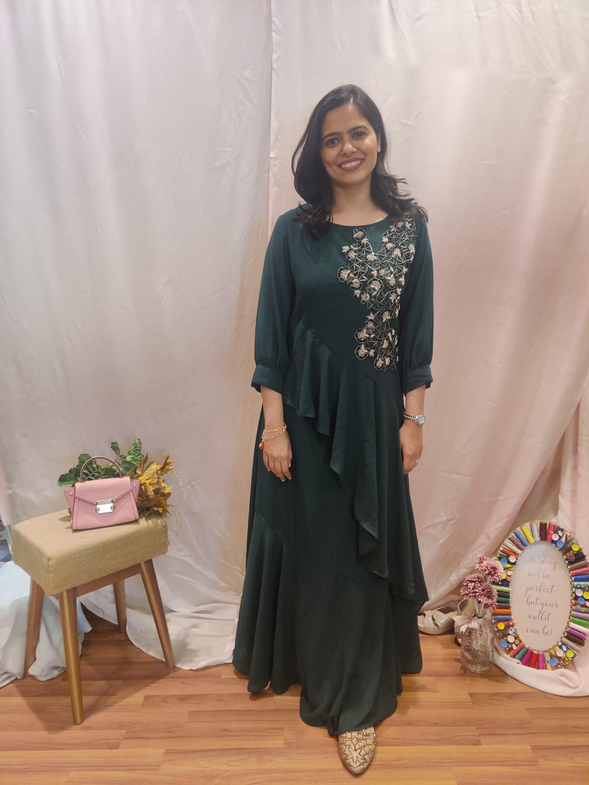 DOUBLE FRILL EMERALD GOWN