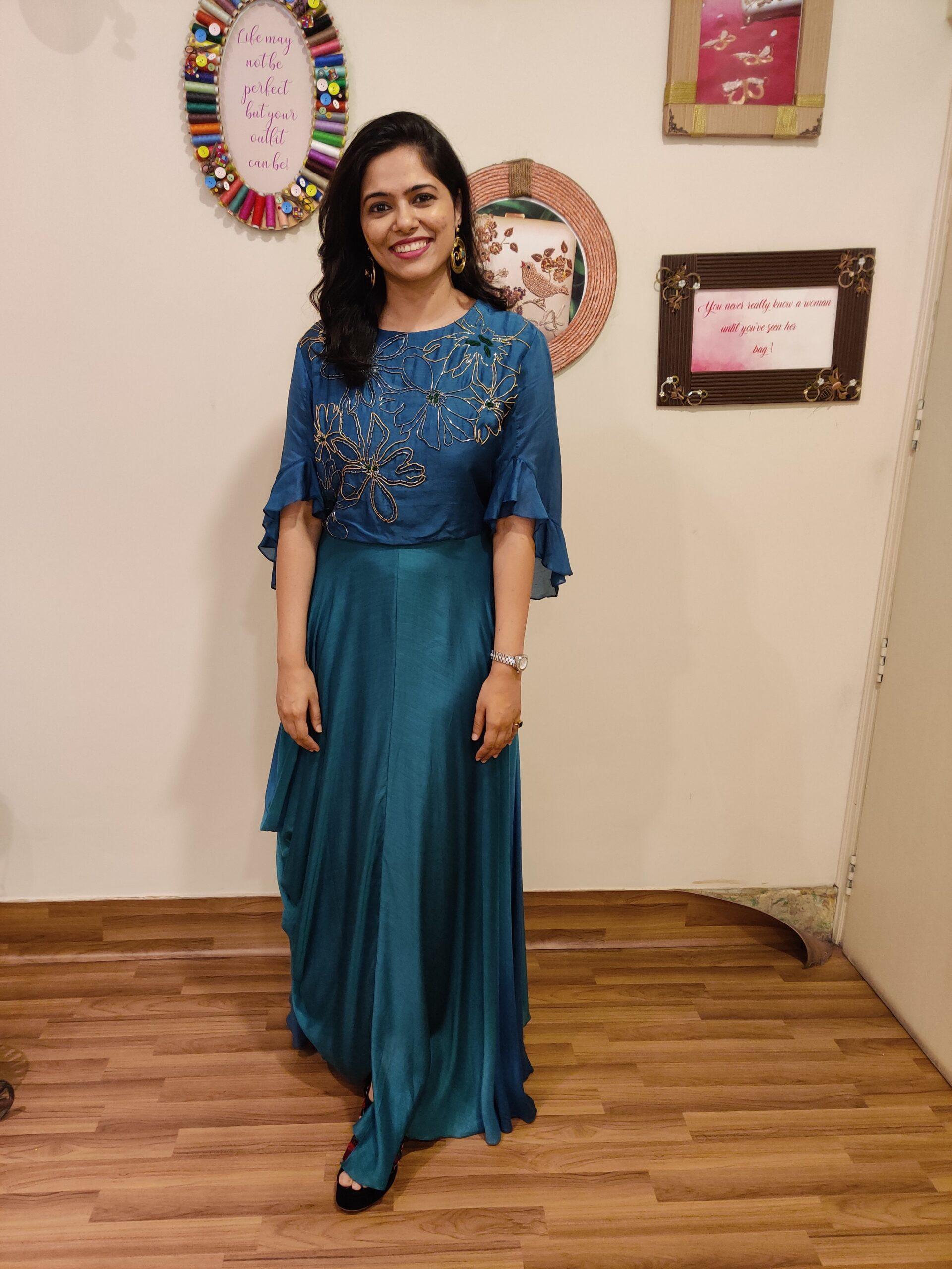 OMBRE TEAL COWL GOWN