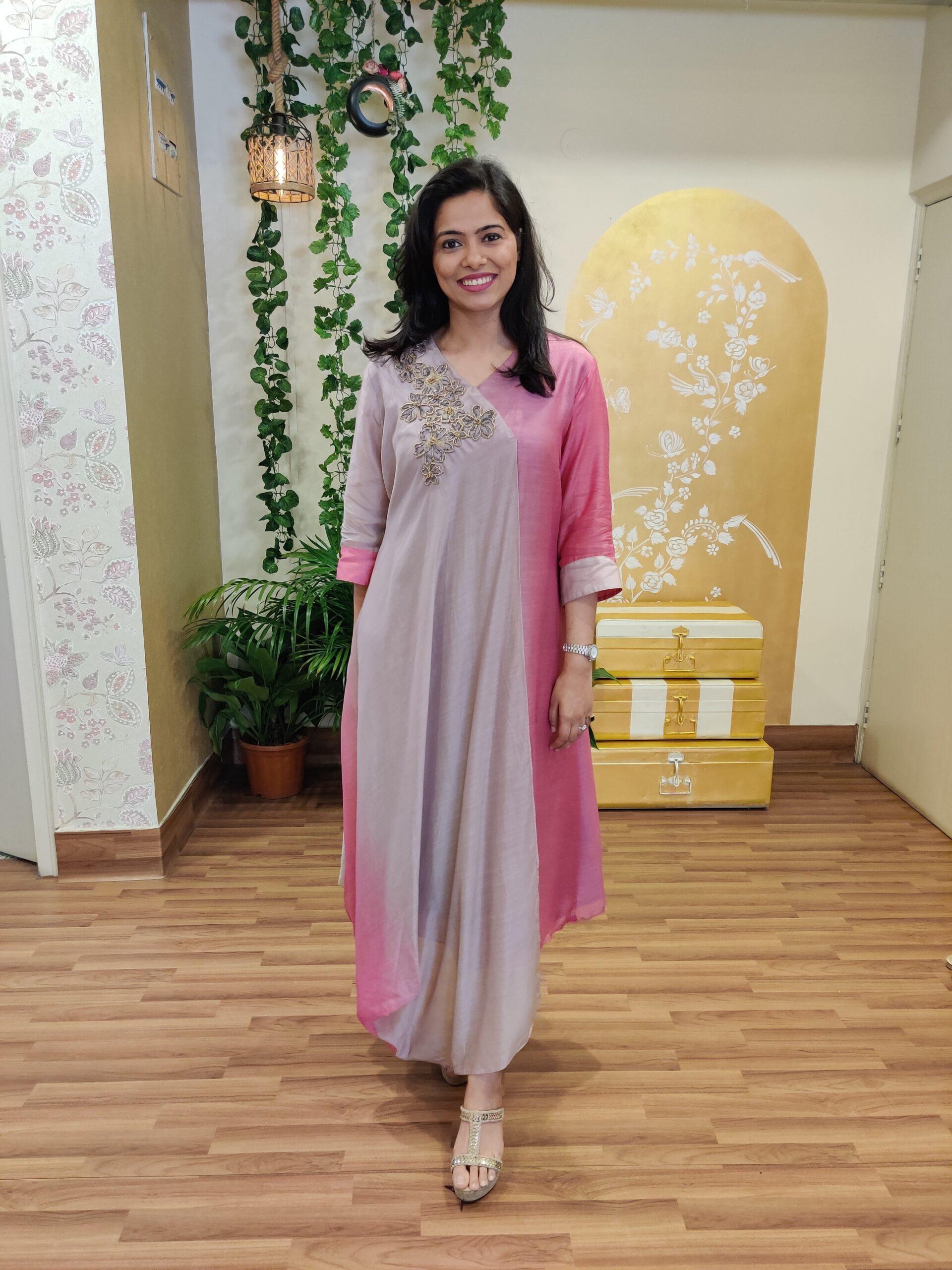 ASYMMETRIC OMBRE COWL DRESS