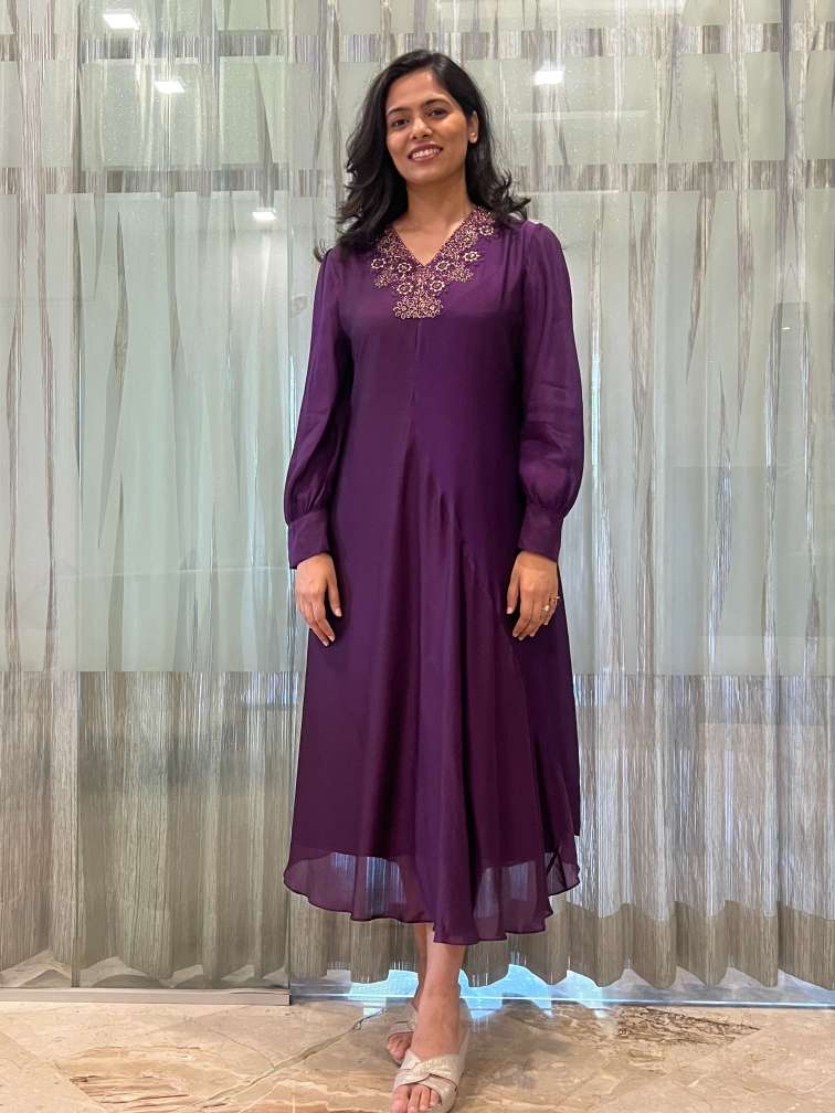 V Neck Jewel Maxi Dress