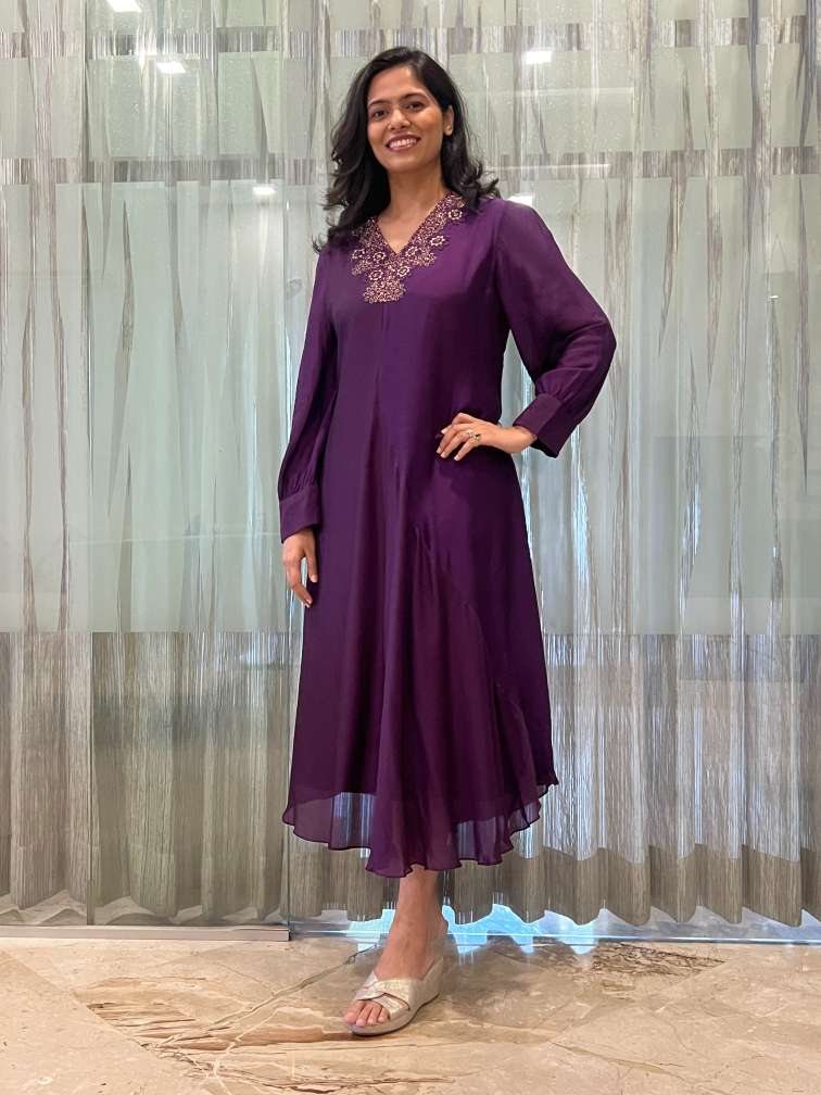 V Neck Jewel Maxi Dress