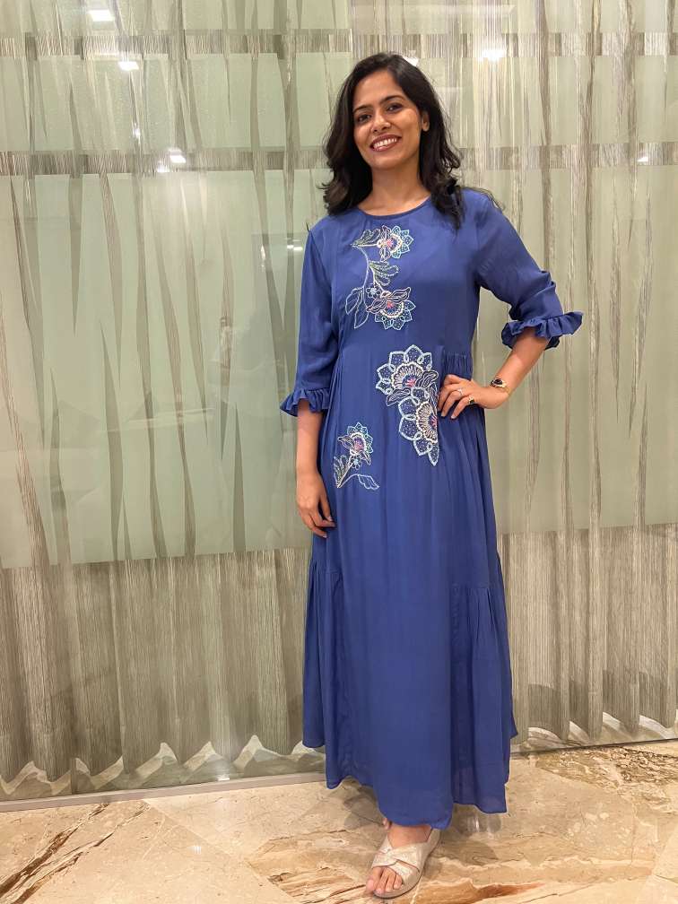 Cobalt Blue Floral Embroidered Dress