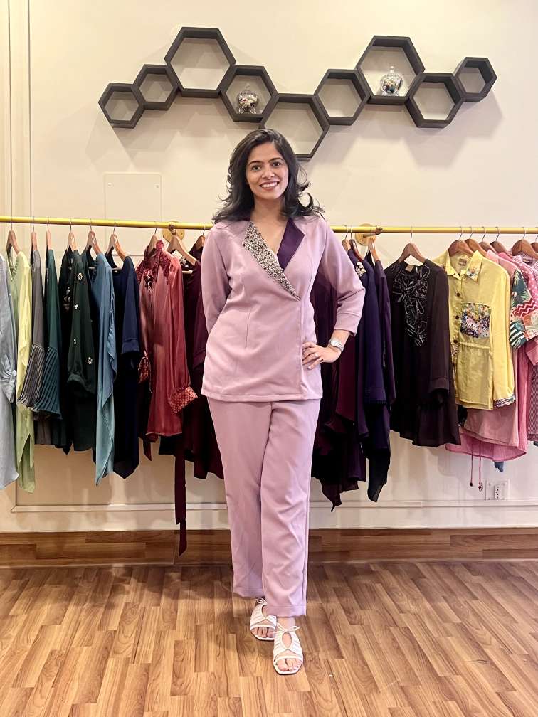 Periwinkle Embellished Lapel Co-ord Set