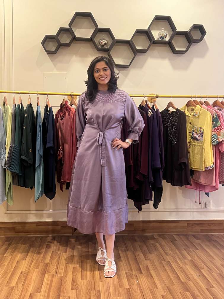 Satin Mauve Full Sleeve Shirt Dress