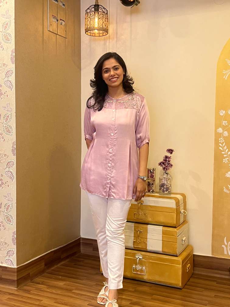 Powder Pink Embellished Satin Co-ord Set