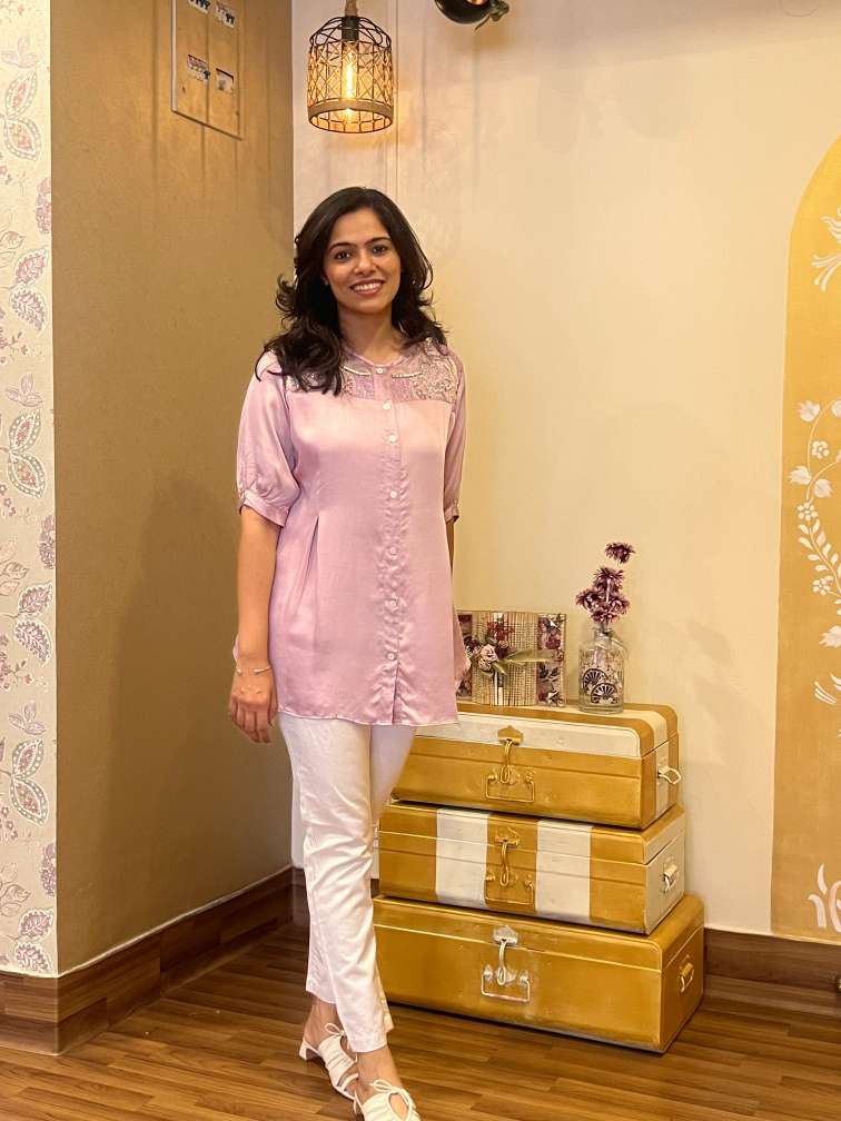 Powder Pink Embellished Satin Co-ord Set