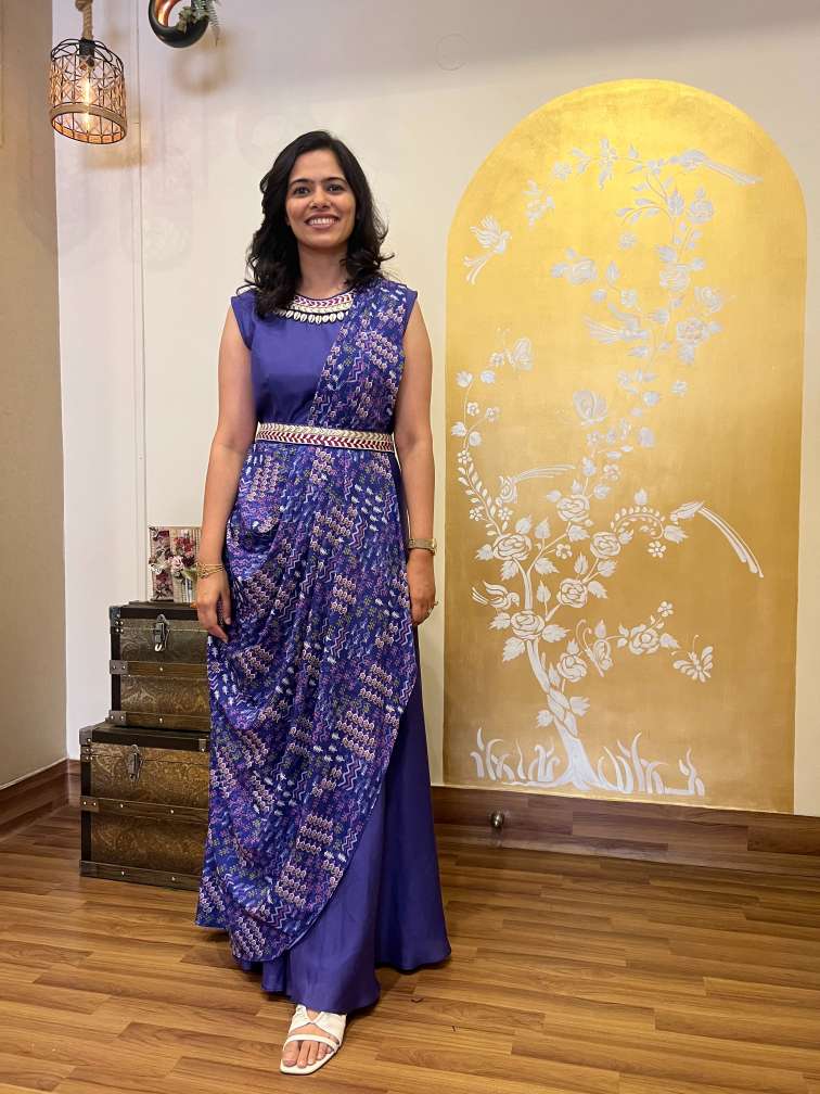 Boho Print Purple Drape Dress