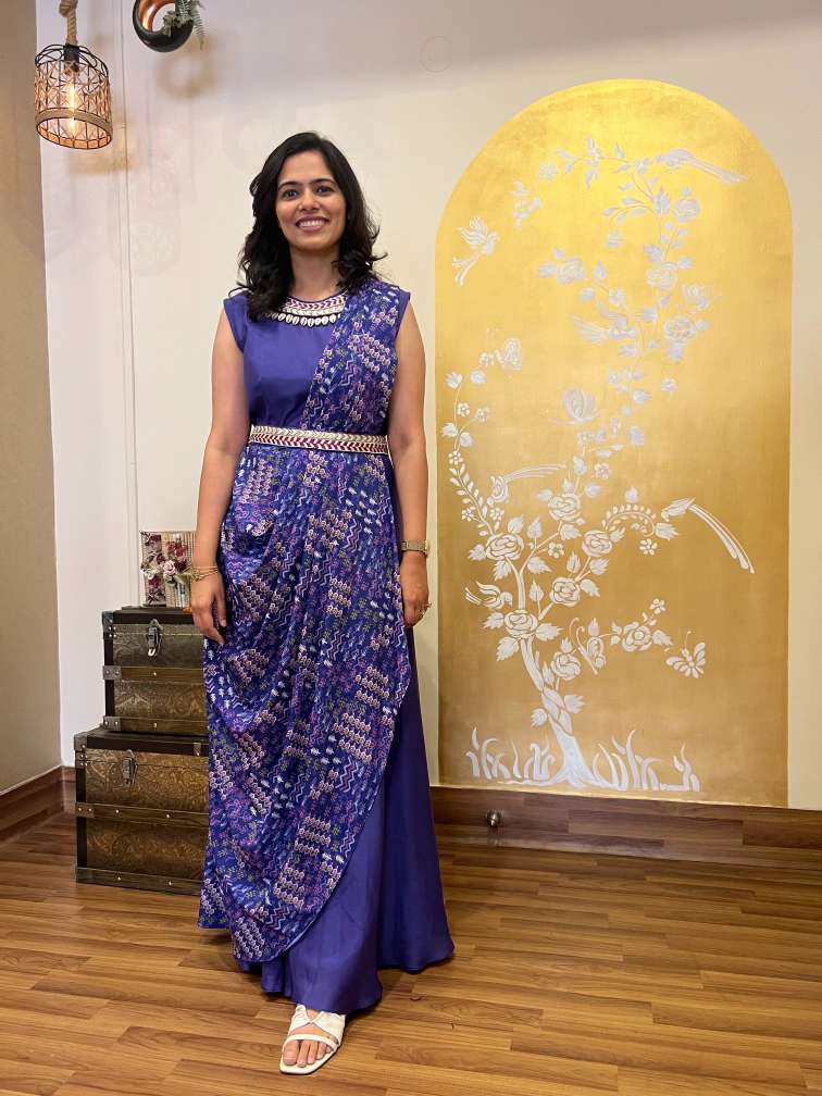 Boho Print Purple Drape Dress