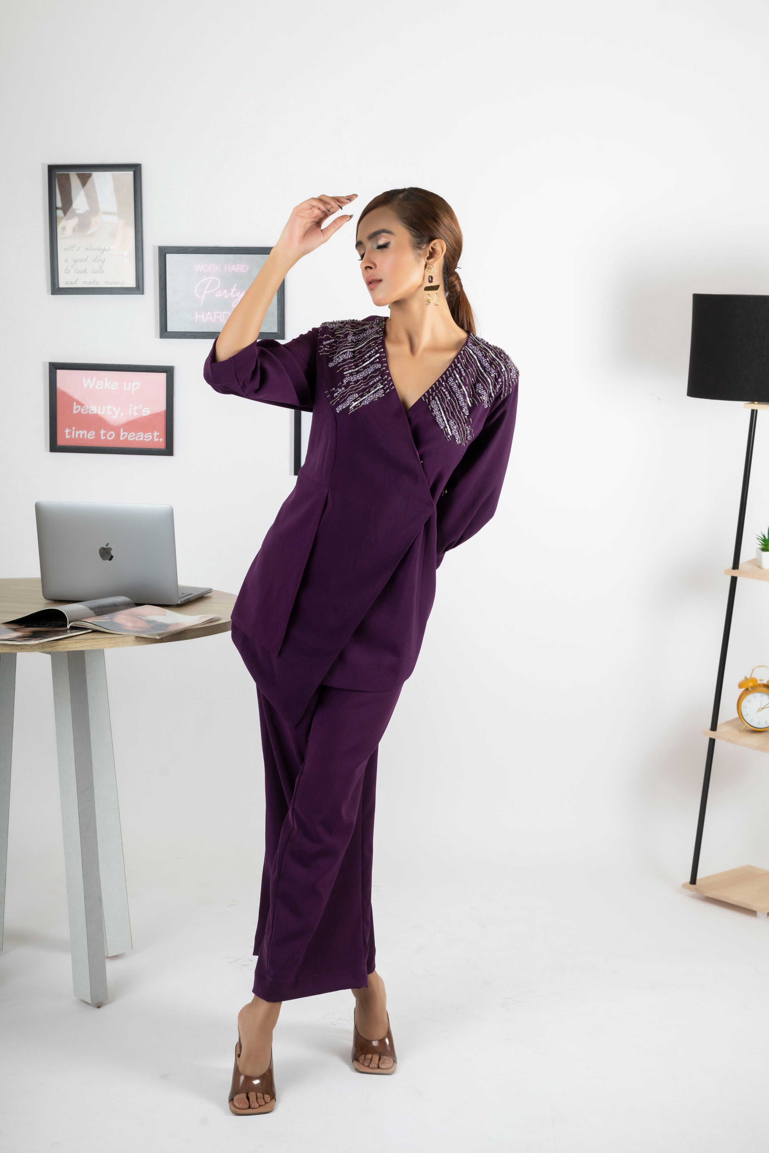 HAZEL PULL ON PLUM CO ORD SET