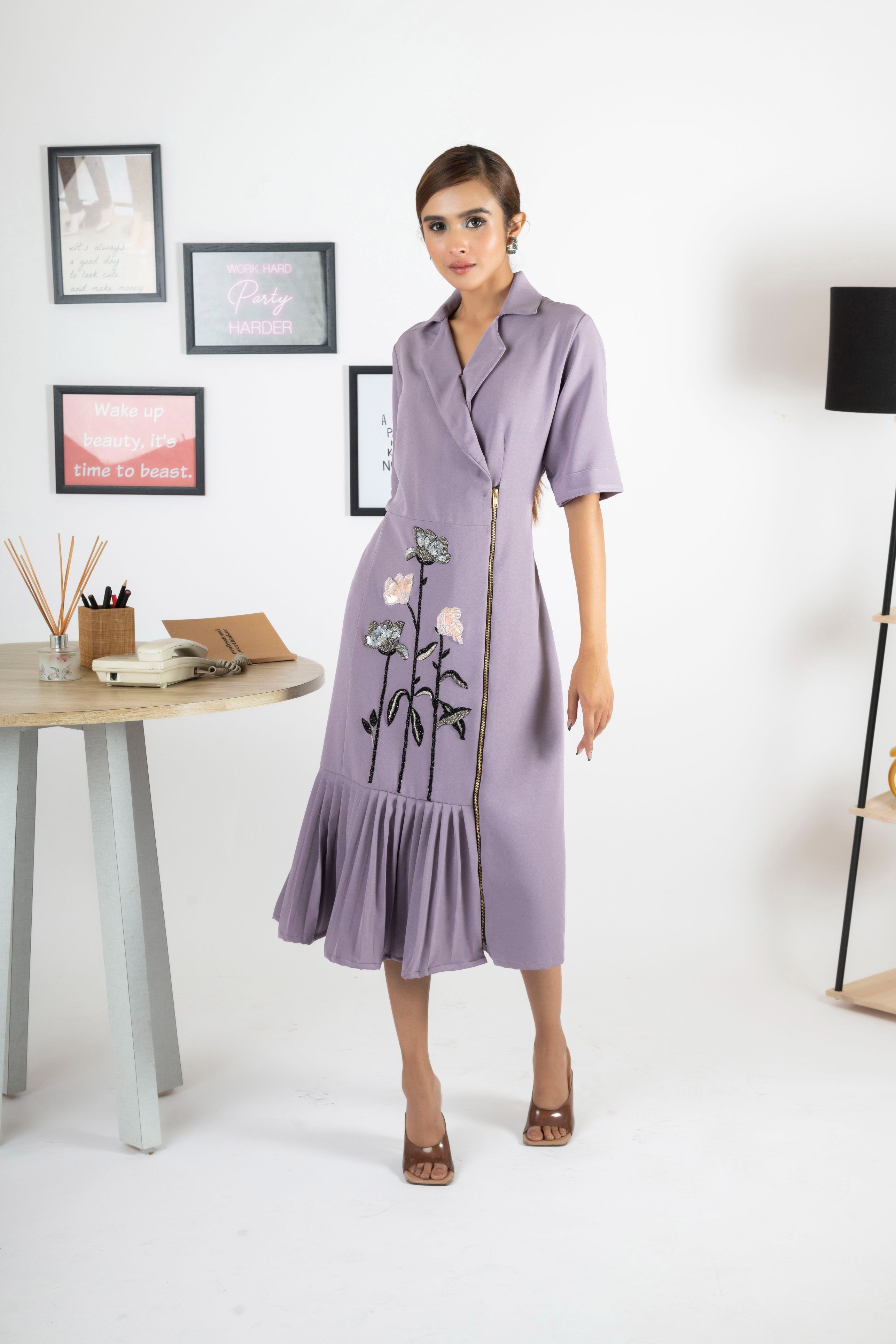 REAL LOVE LILAC PLEATED DRESS