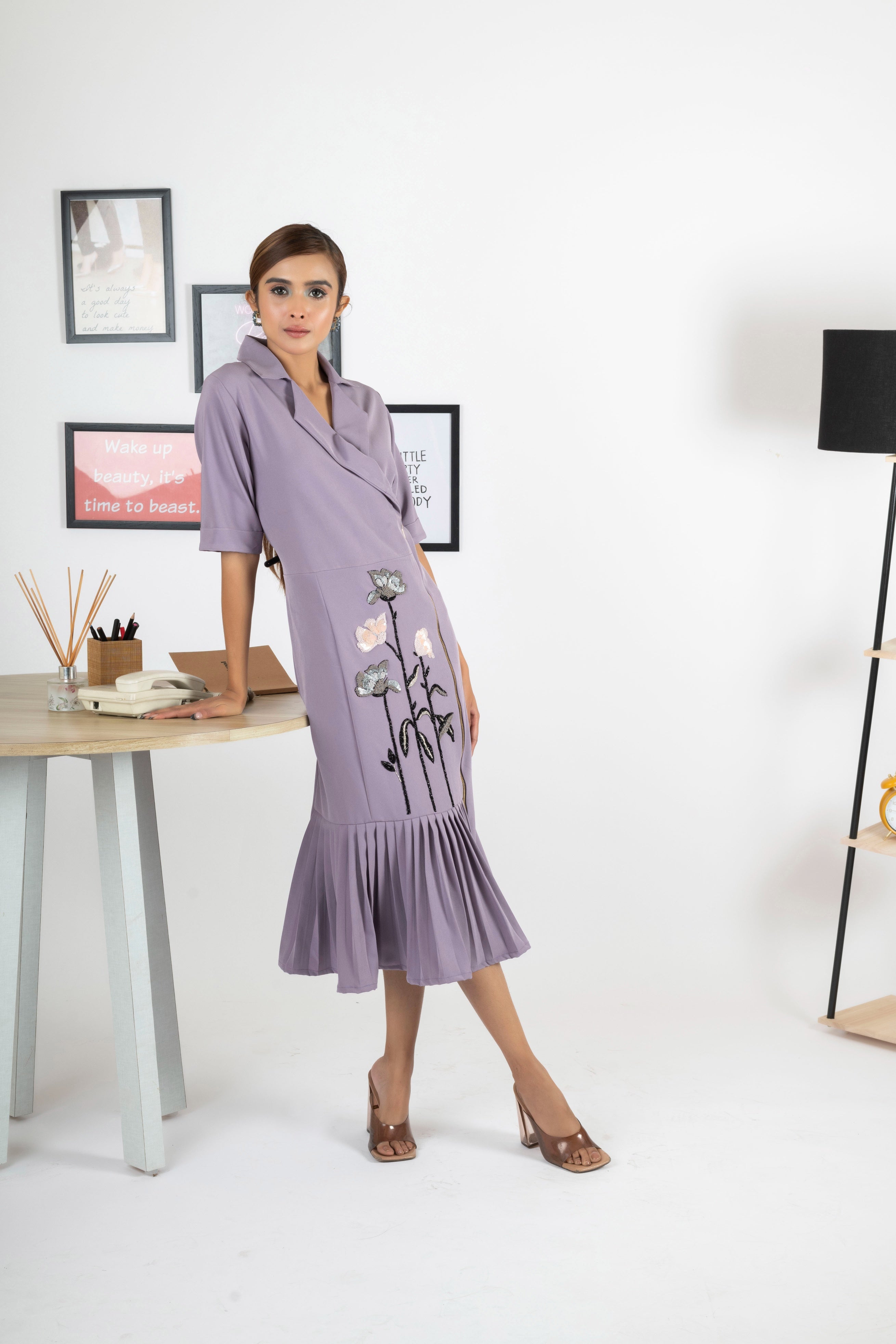 REAL LOVE LILAC PLEATED DRESS
