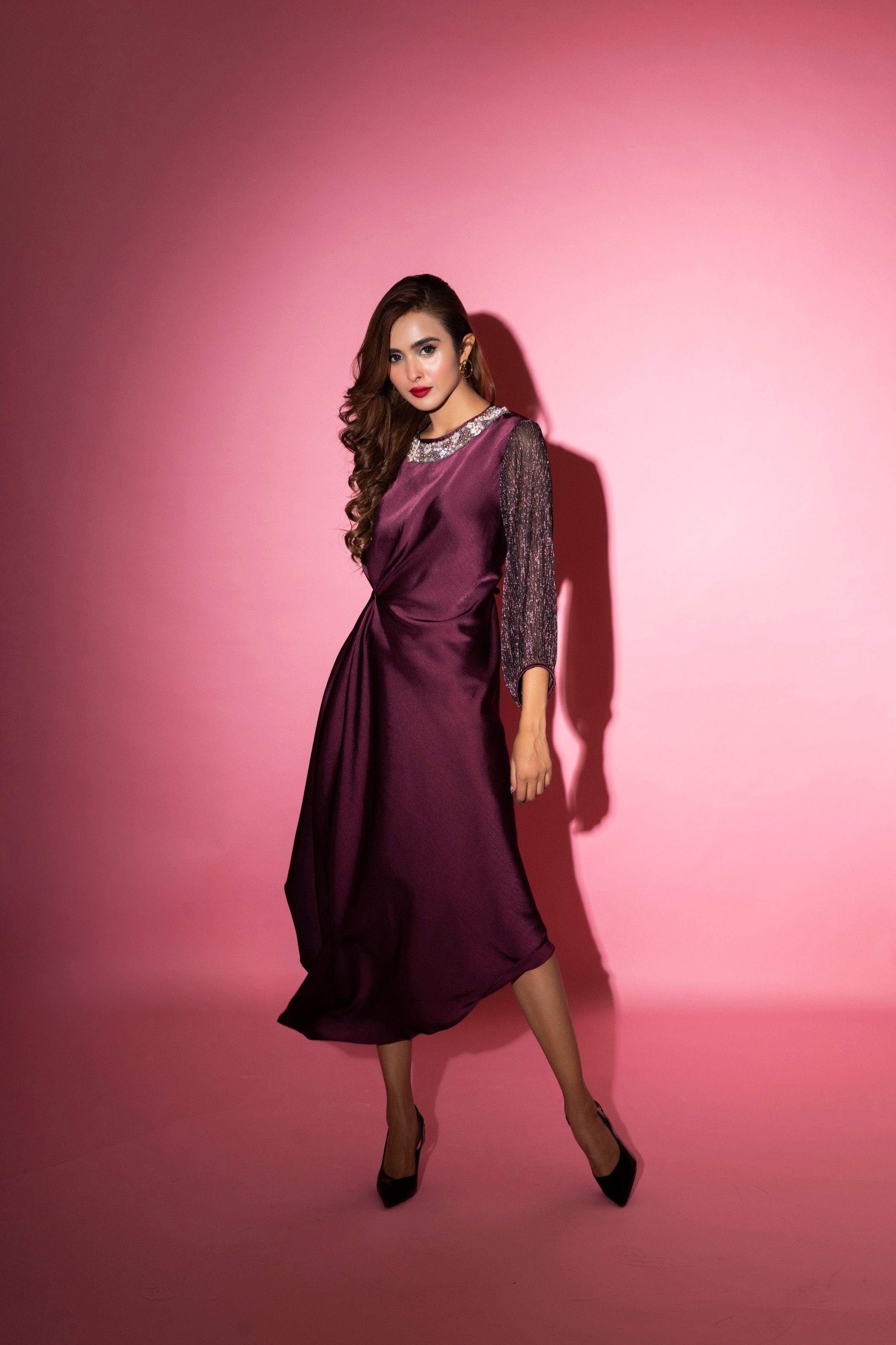 THIRD FROM SATIN TIE JADE DRESS