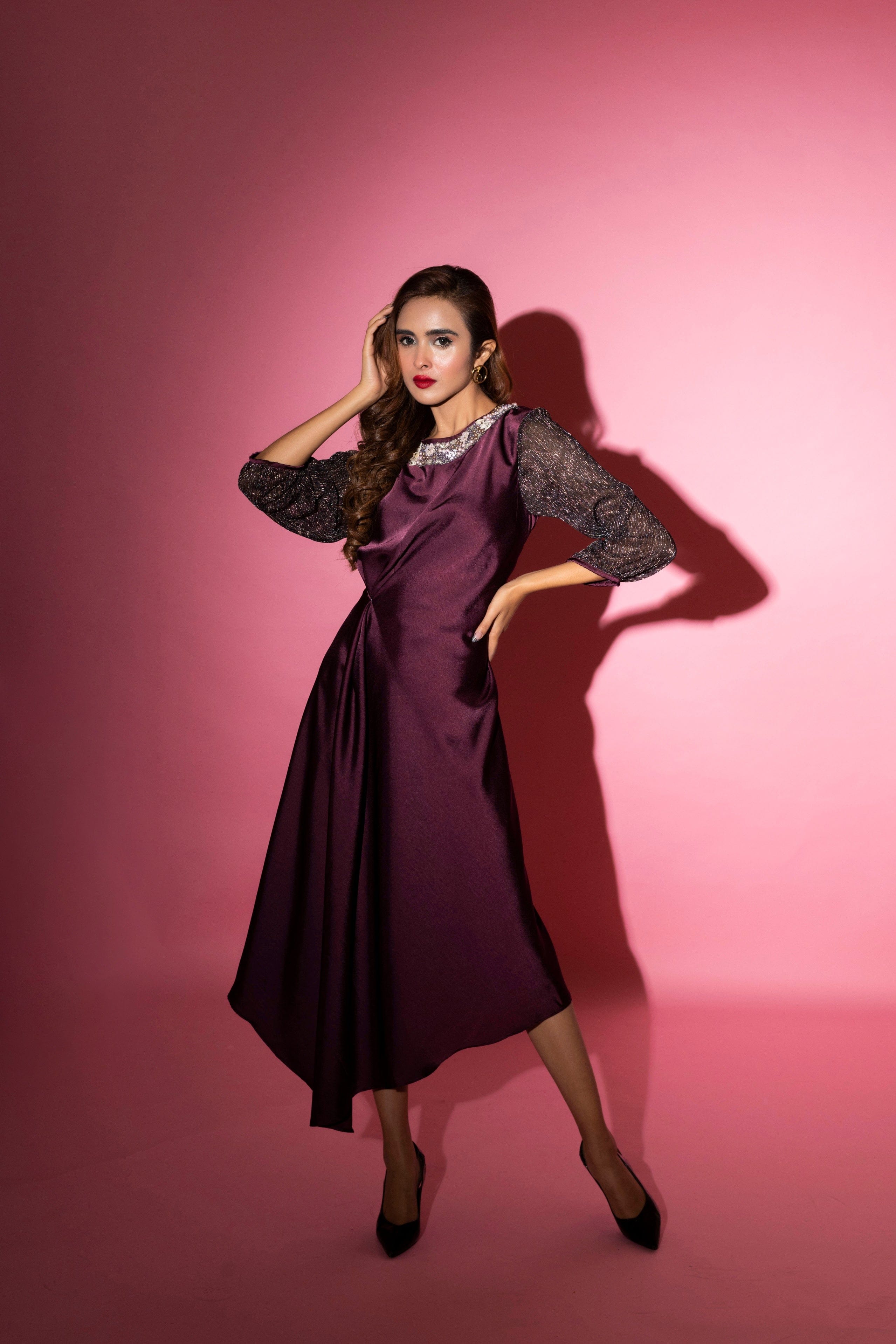 THIRD FROM SATIN TIE JADE DRESS