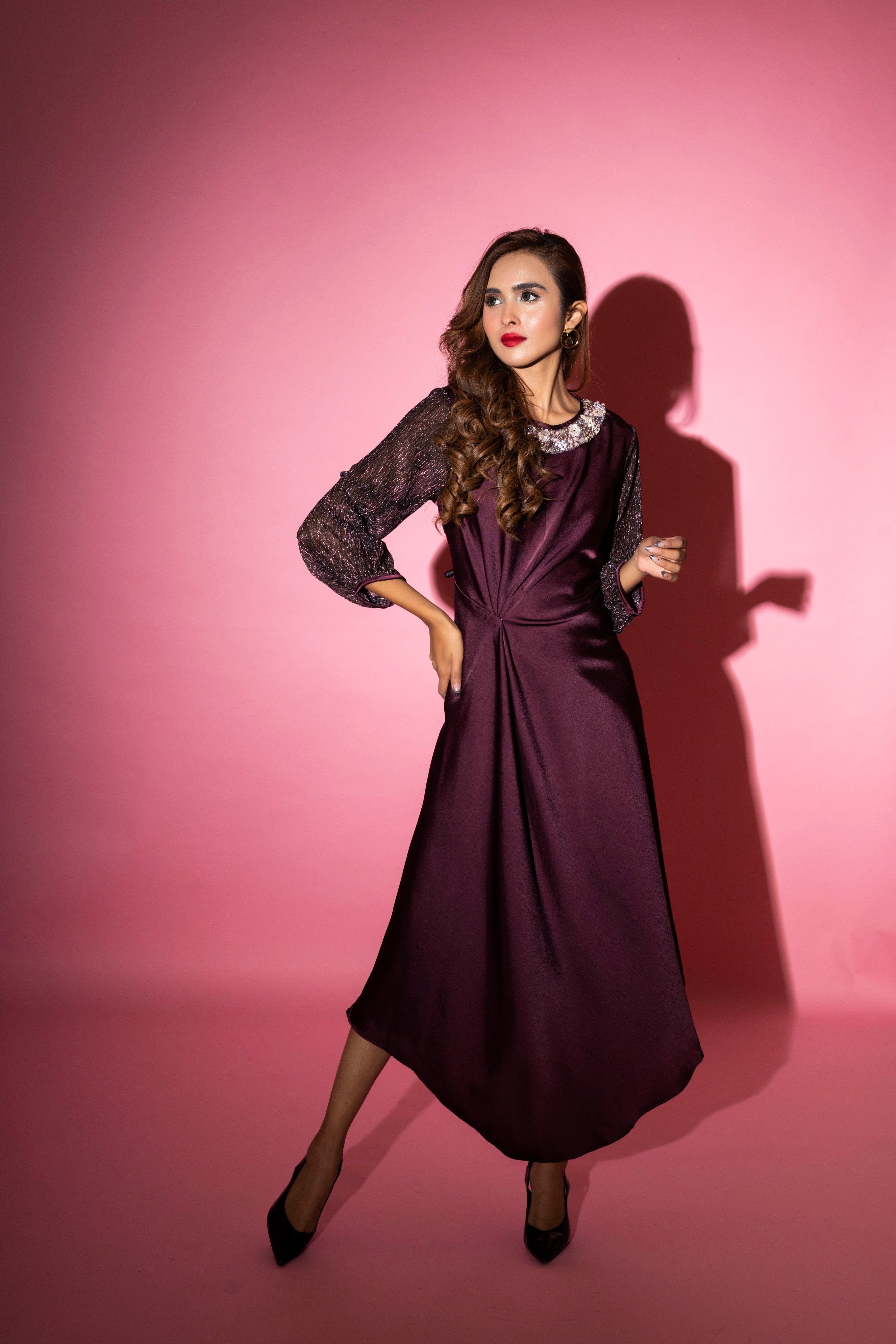 THIRD FROM SATIN TIE JADE DRESS