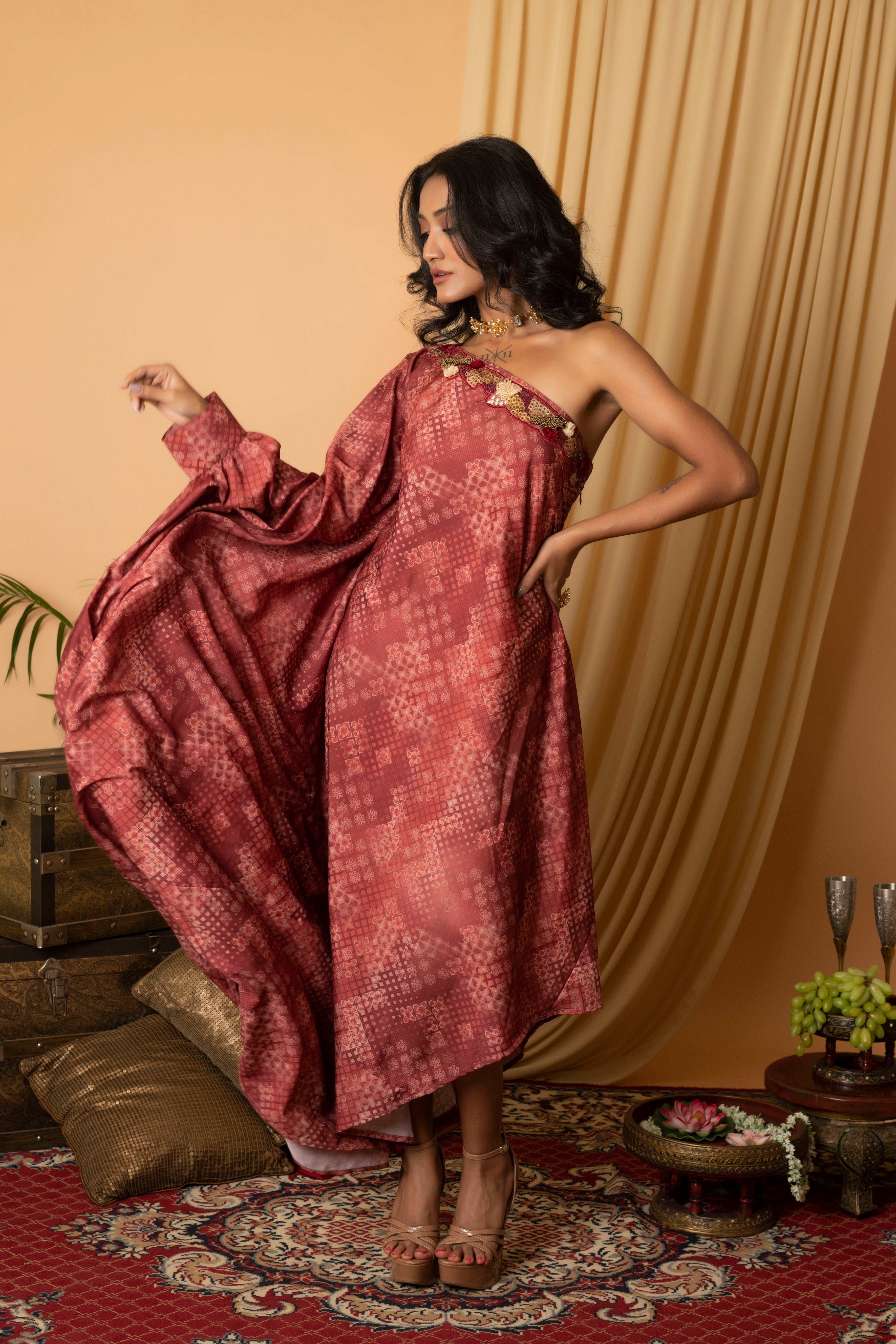 YOUR JEWEL PRINTED ONE SHOULDER DRESS