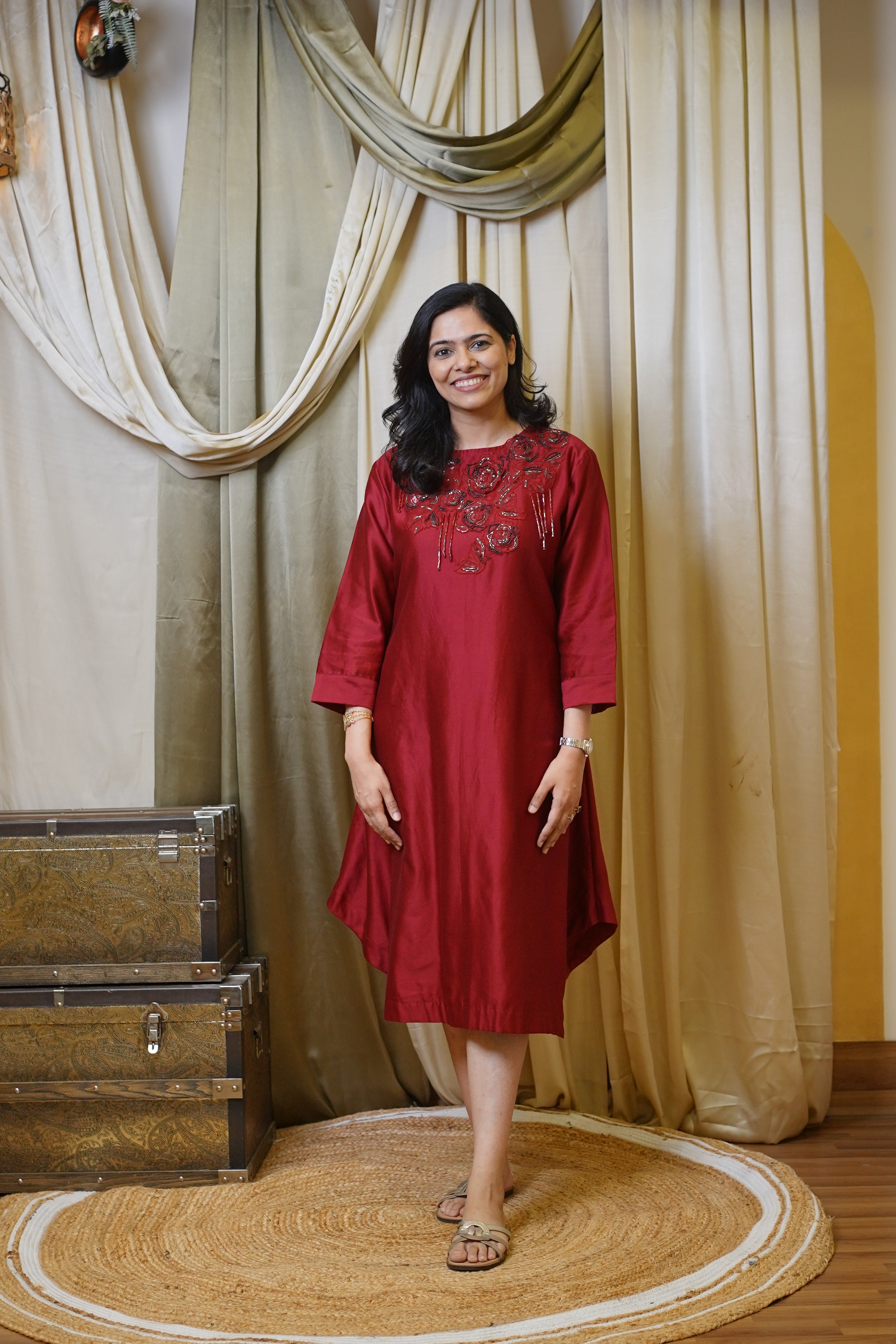 RED EMBROIDERED DRESS