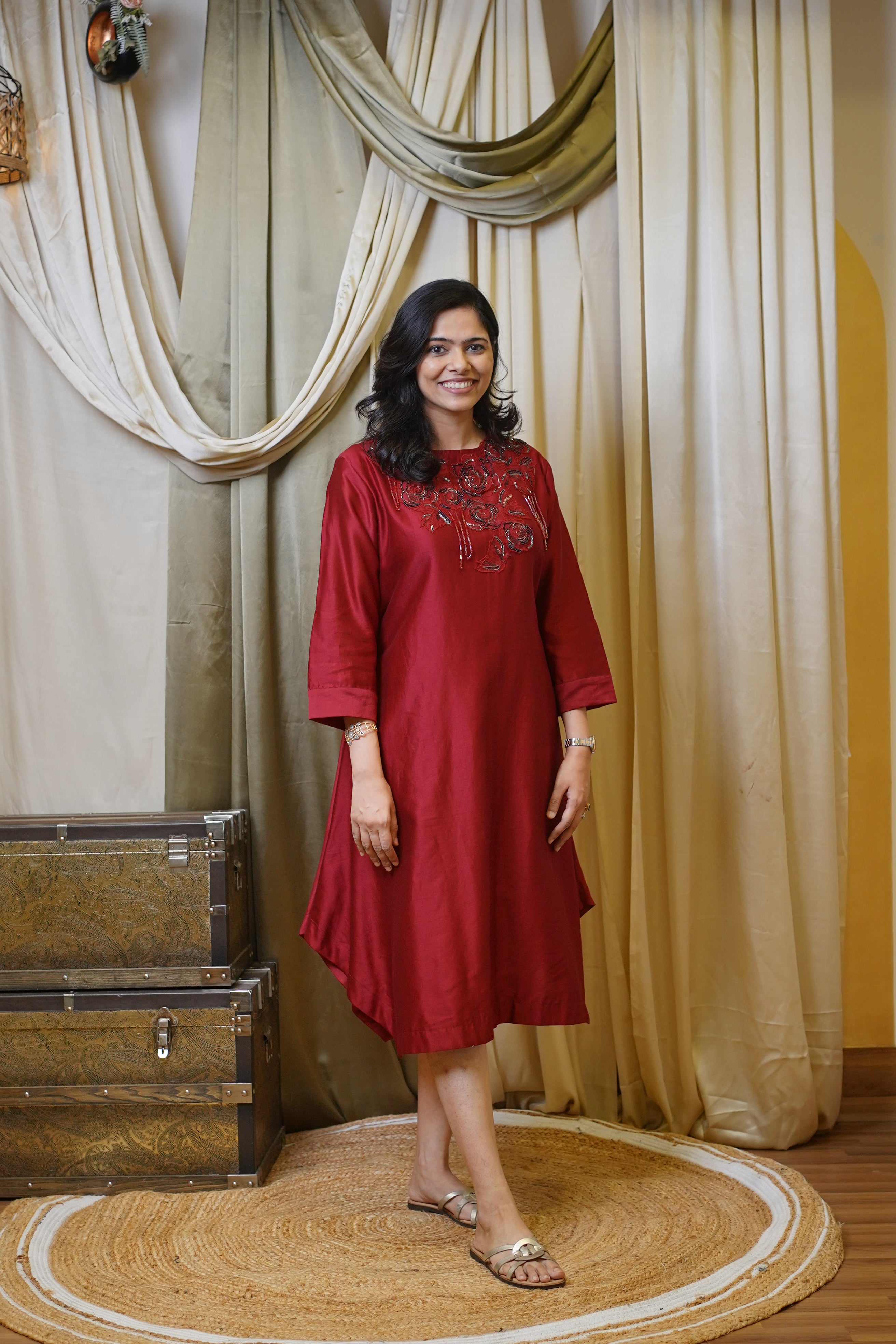 RED EMBROIDERED DRESS