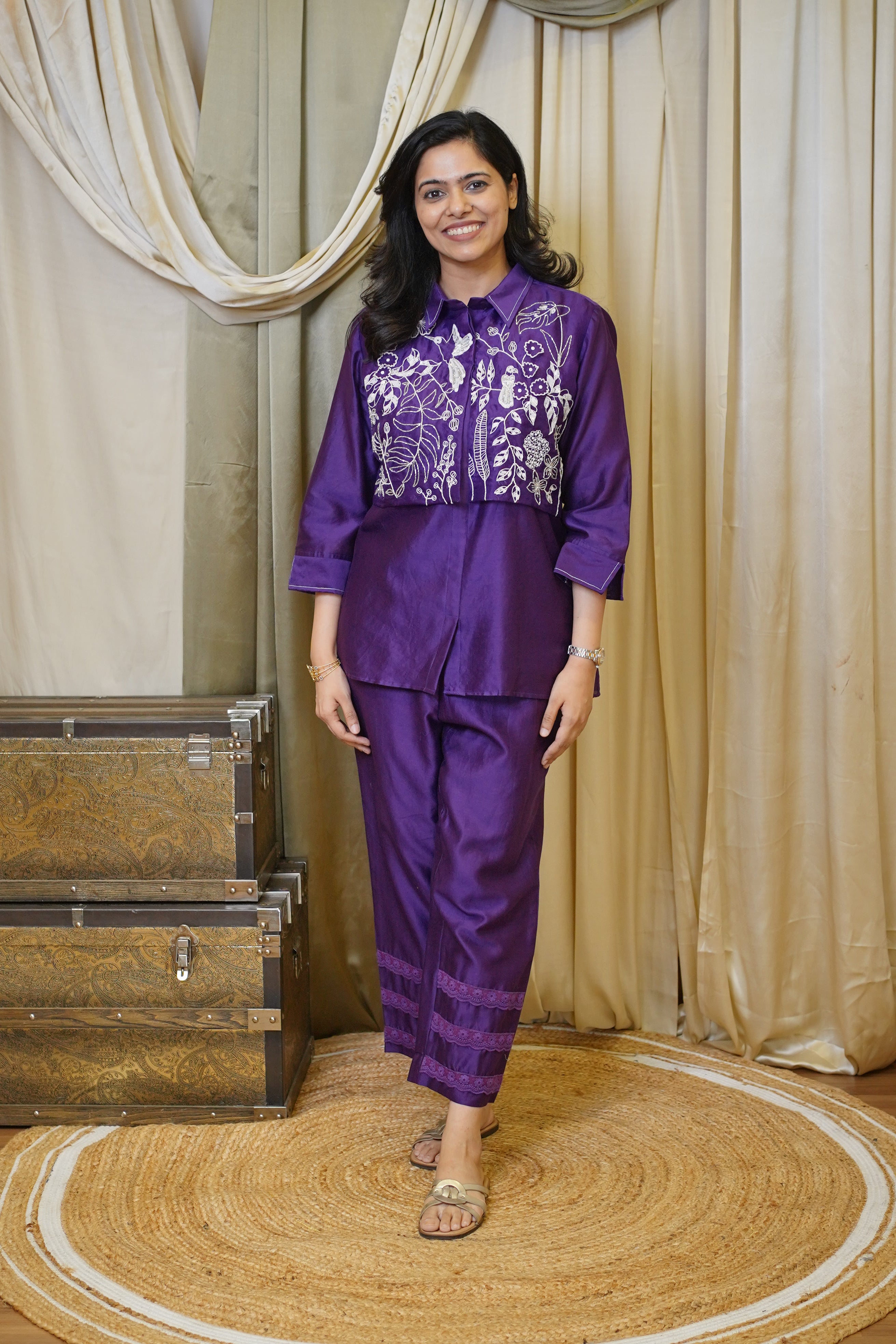 PURPLE  EMBROIDERED CO-ORD SET