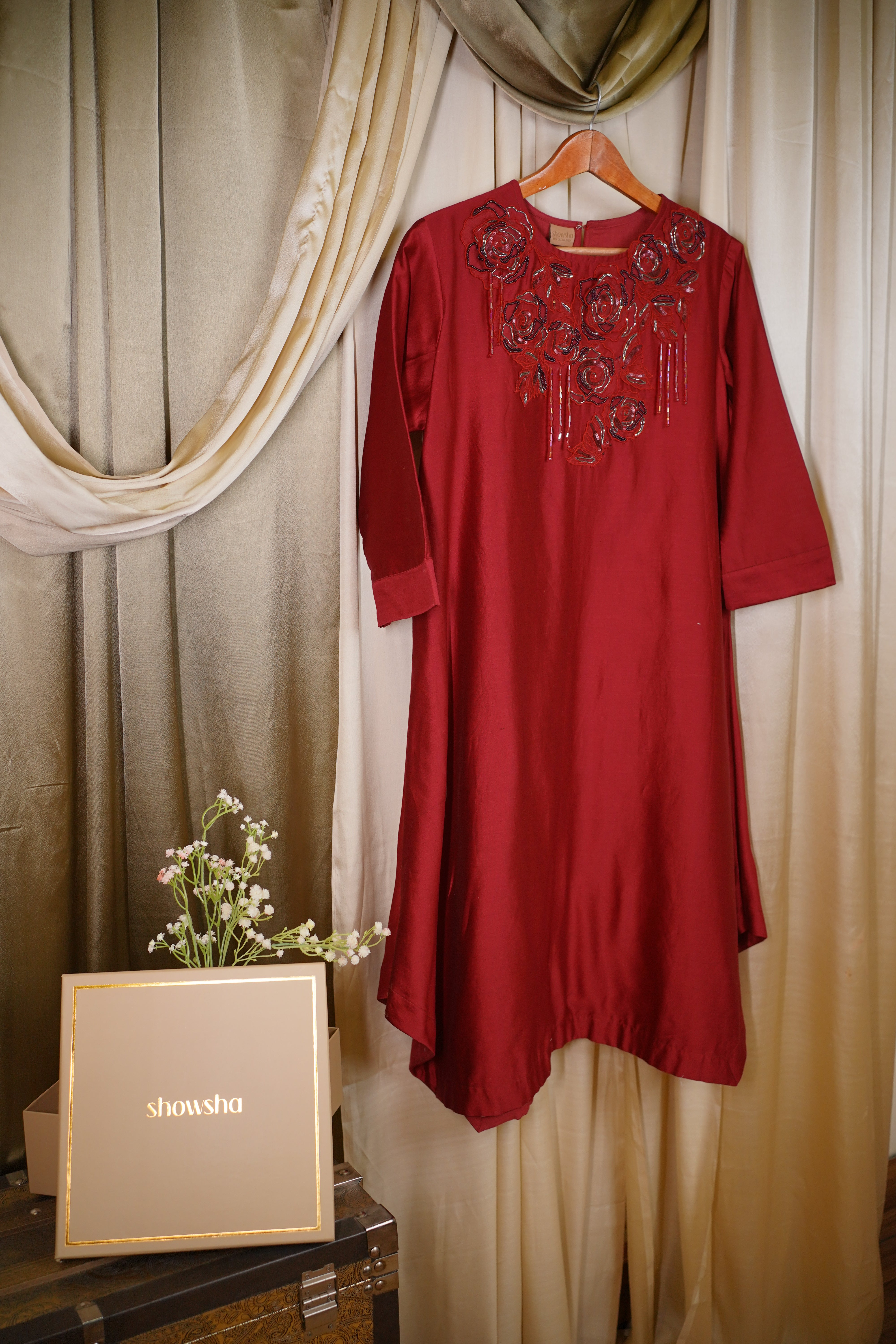 RED EMBROIDERED DRESS