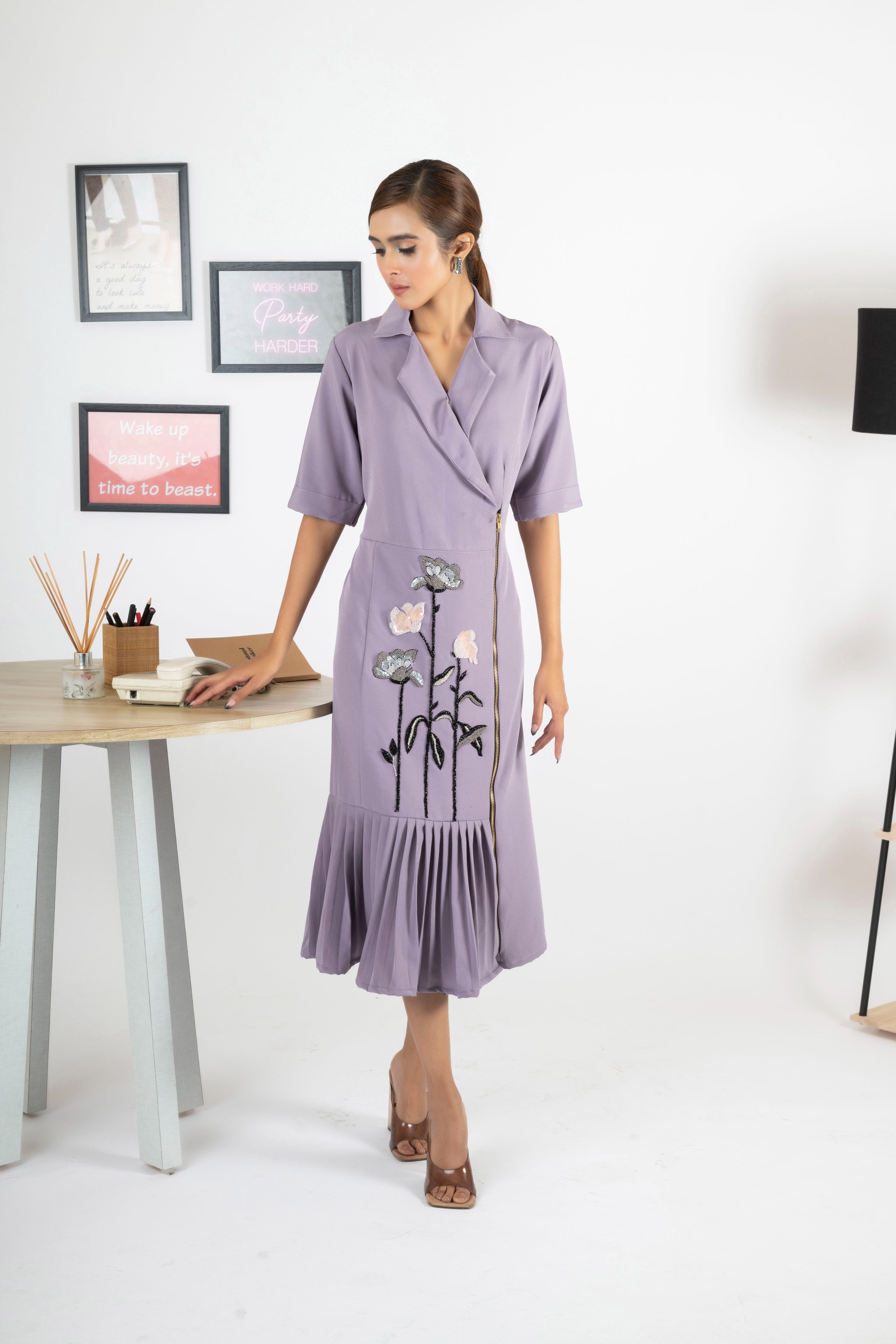 REAL LOVE LILAC PLEATED DRESS